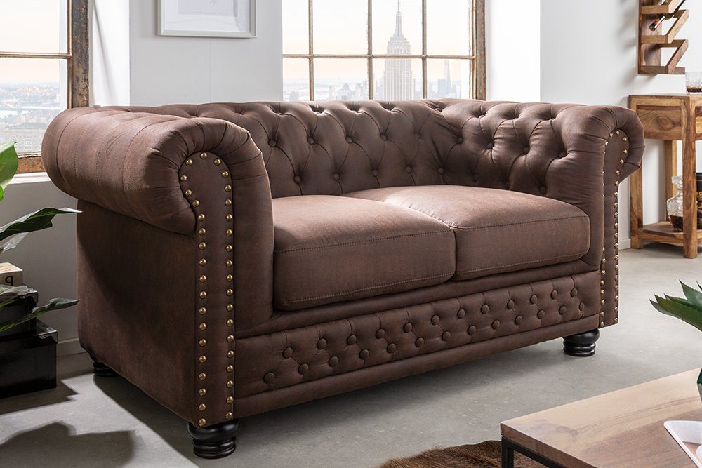 Sofa Wohnzimmer 1 braun, Couch mit Microfaser · riess-ambiente Federkern 150cm Sitzer CHESTERFIELD · 2 · · vintage Teile,