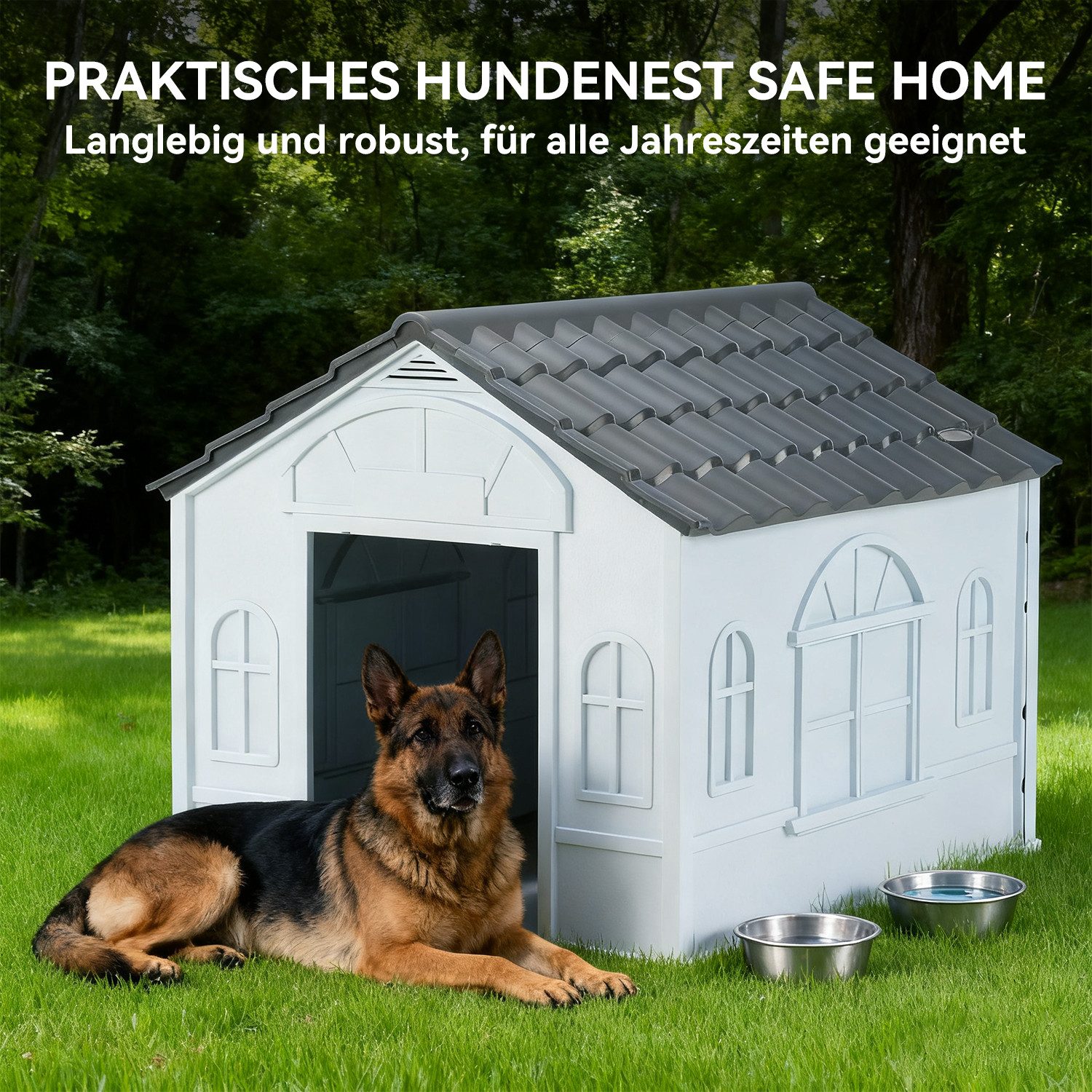 oyajia Hundehütte Hundehaus mit Satteldach, wetterfest Kleintierhaus für Drinnen&Draußen