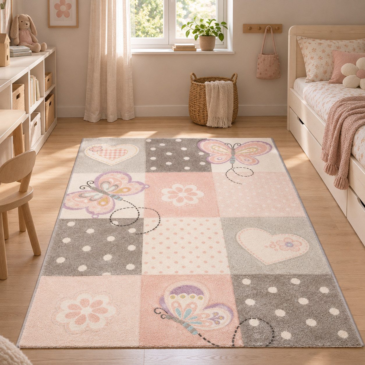 Pergamon Kinderteppich Kinder Teppich Maui Kids Karo Herzen, Rechteckig, Höhe: 13 mm