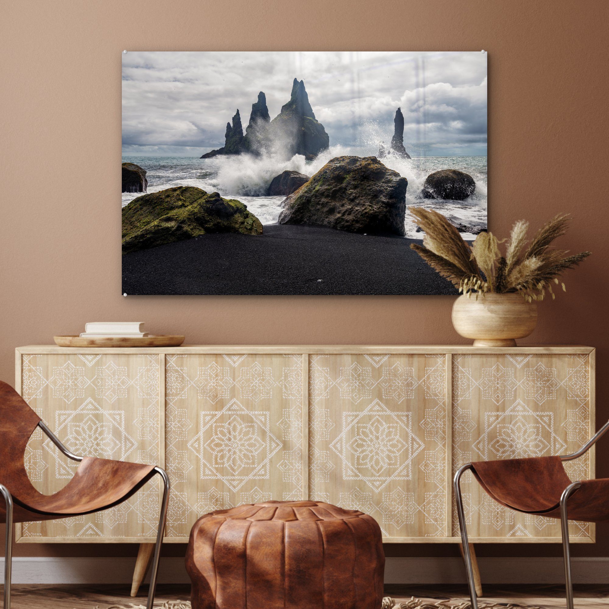 MuchoWow Acrylglasbild St), Basaltgestein & vor Schlafzimmer Island, Acrylglasbilder Meer (1 im Wohnzimmer