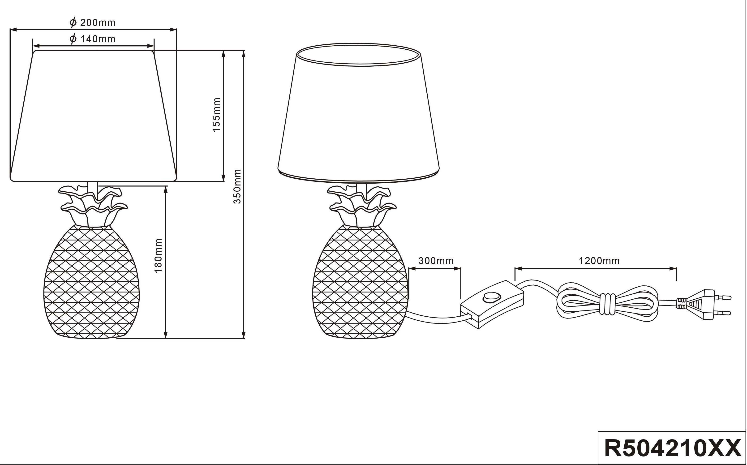 TRIO Leuchten Schreibtischlampe weiß Form Nachttischlampe, Pineapple, Stoffschirm silber, Tischlampe, ohne Ananas Leuchtmittel
