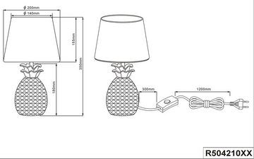 TRIO Leuchten Schreibtischlampe Pineapple, ohne Leuchtmittel, Nachttischlampe, Tischlampe, Ananas Form silber, Stoffschirm weiß