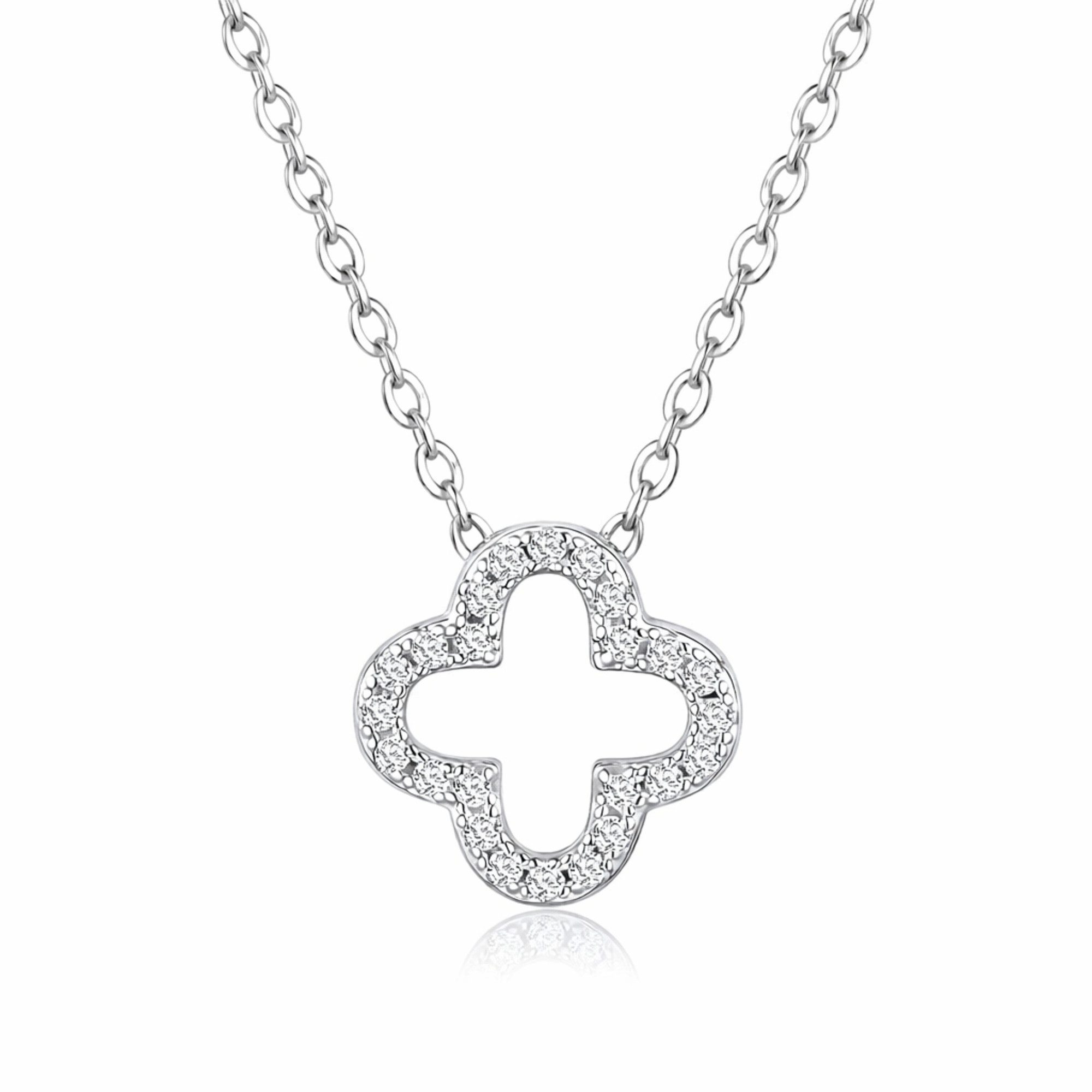 Silberkette Moissanit Clover Glücksbringer Halskette -925 Sterling Silber 18K