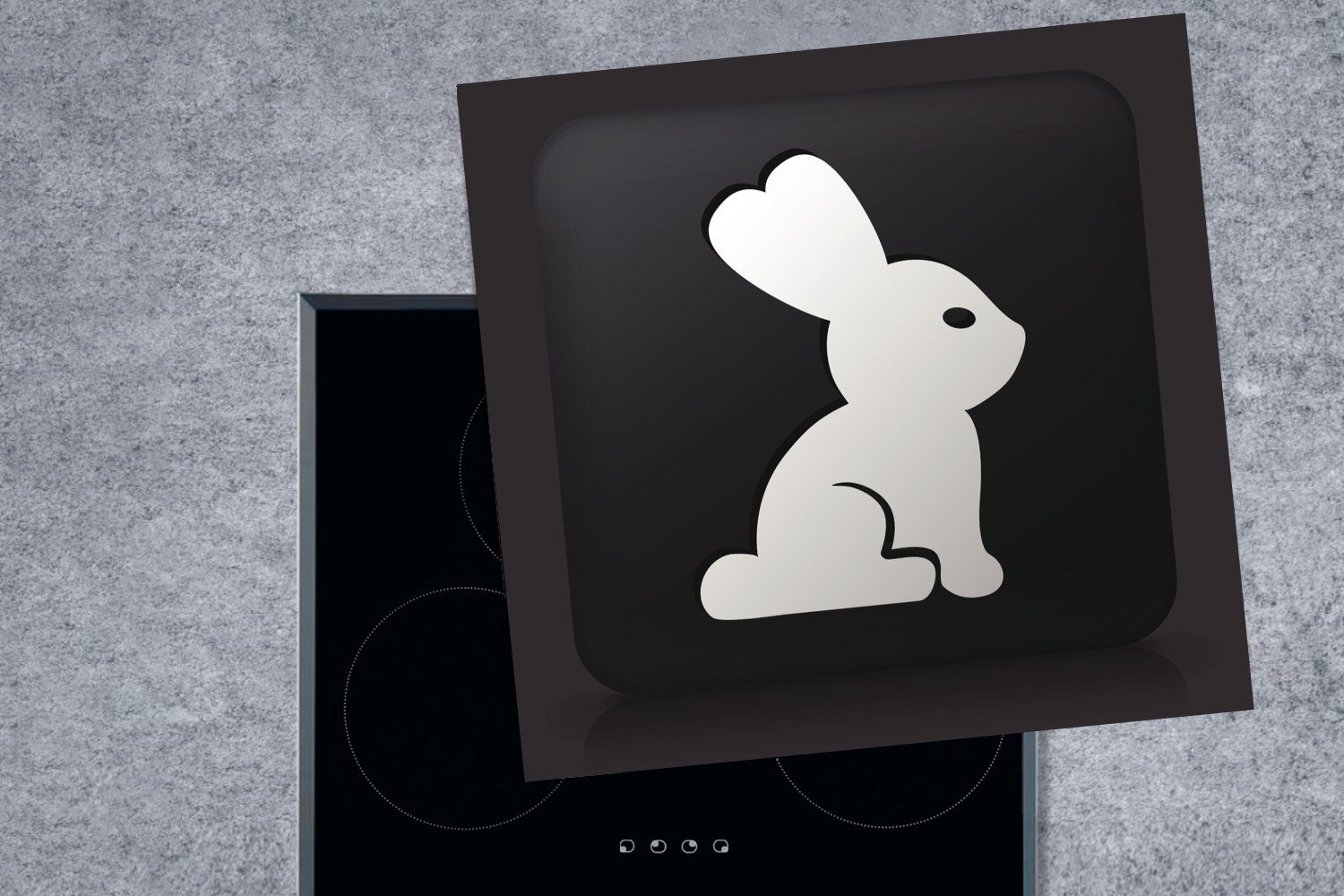 cm, Herdblende-/Abdeckplatte tlg), Arbeitsplatte 78x78 Eine Vinyl, auf Ceranfeldabdeckung, küche schwarzem Hintergrund, Kaninchens für eines MuchoWow (1 Illustration