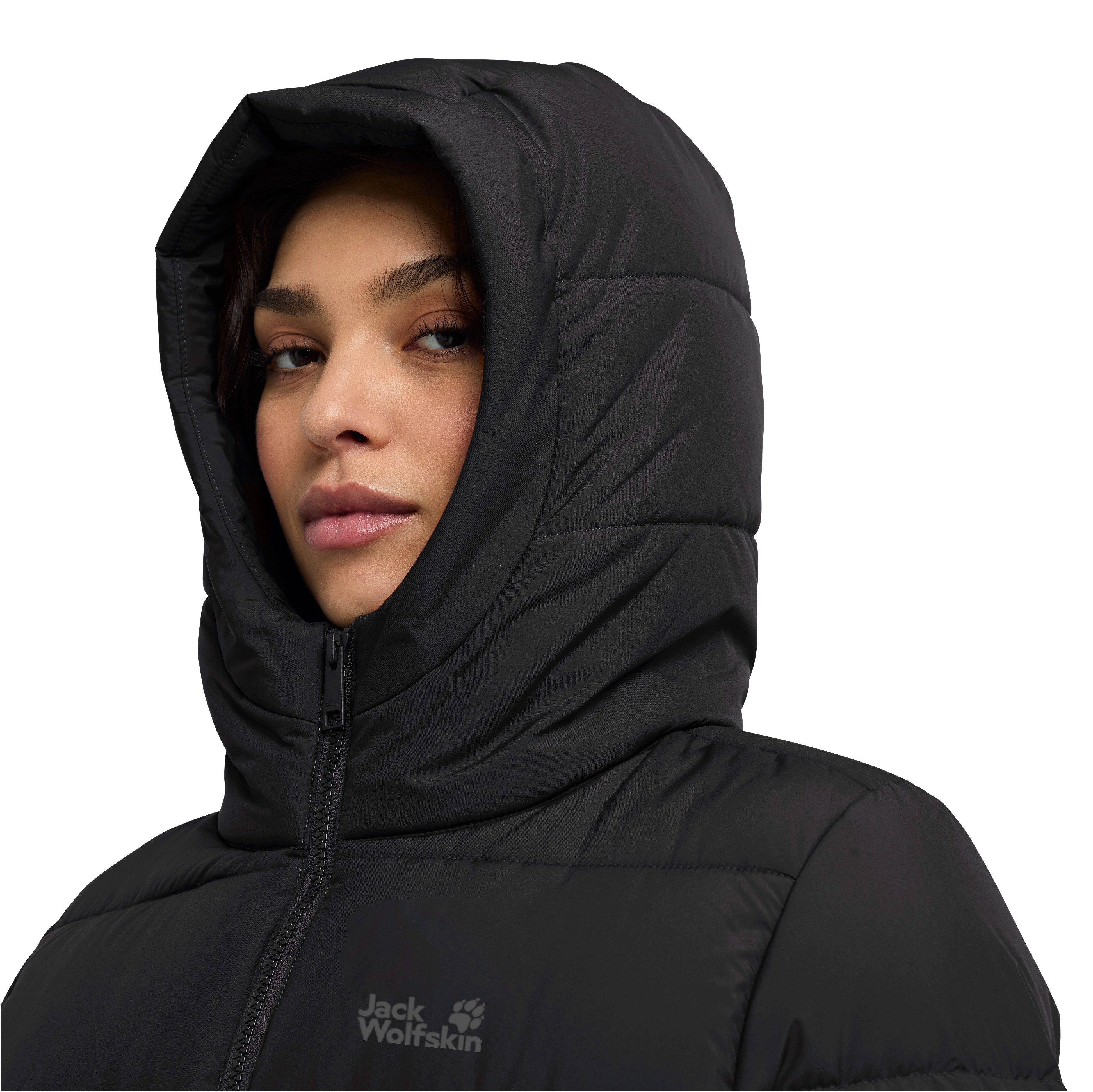 Jack Wolfskin Daunenmantel FROZEN PALACE LONG JKT W RDS mit Kapuze, wärmeisolierende Daunenfüllung, winddicht