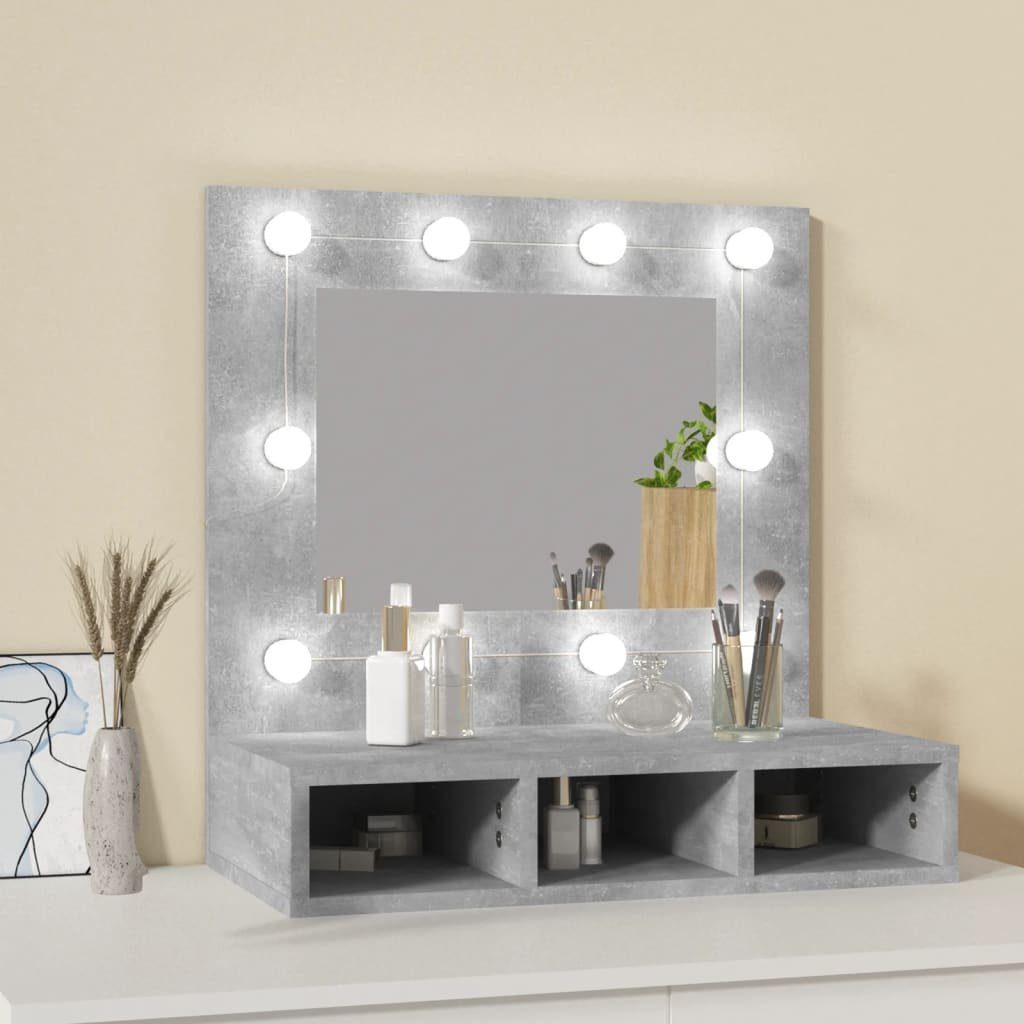 vidaXL Badezimmerspiegelschrank (1-St) mit Spiegelschrank 60x31,5x62 Betongrau LED cm