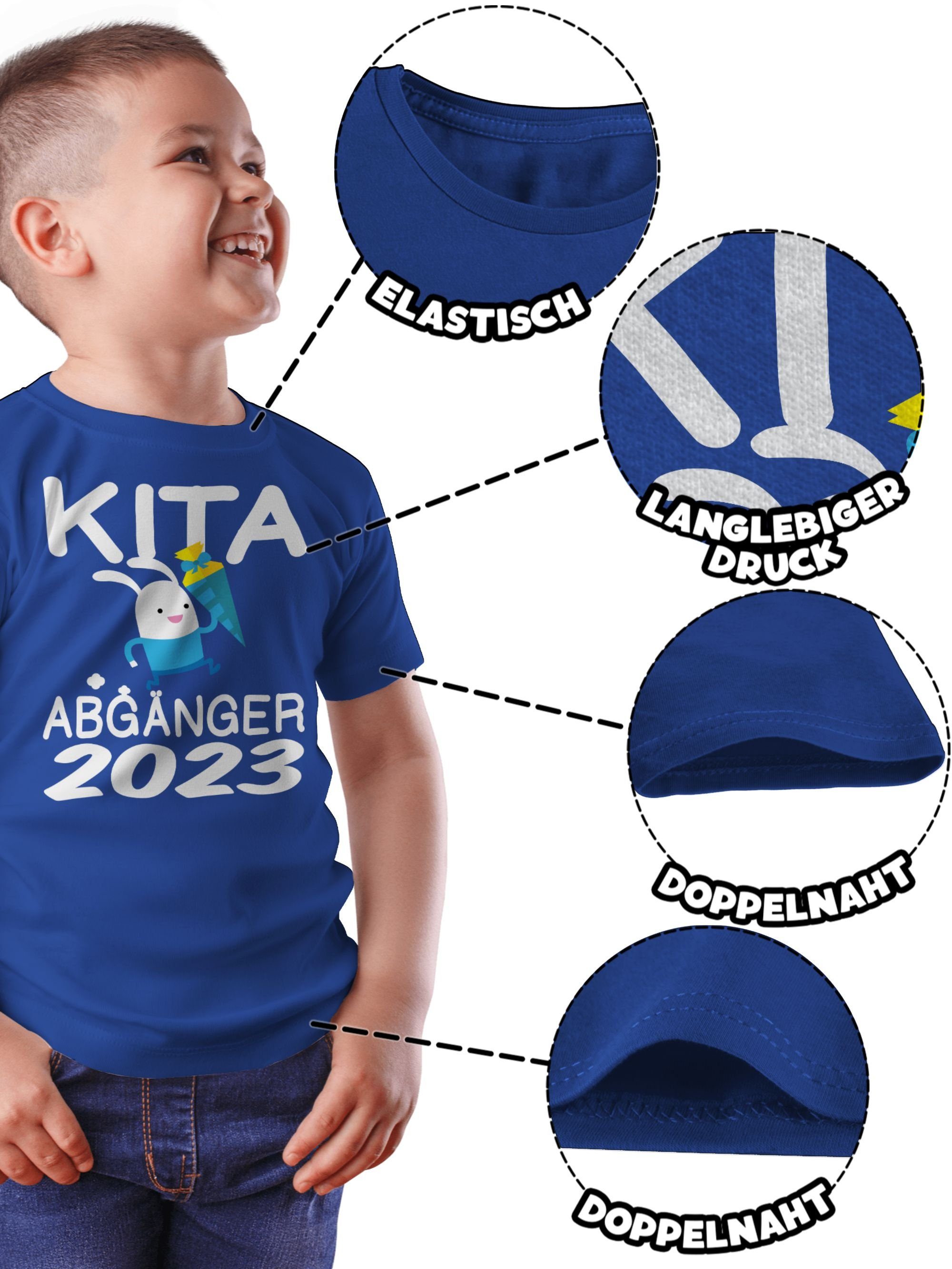 Einschulung 2 rennender Schultüte T-Shirt Junge mit Schulanfang Geschenke Royalblau Abgänger 2023 Kita Hase Shirtracer