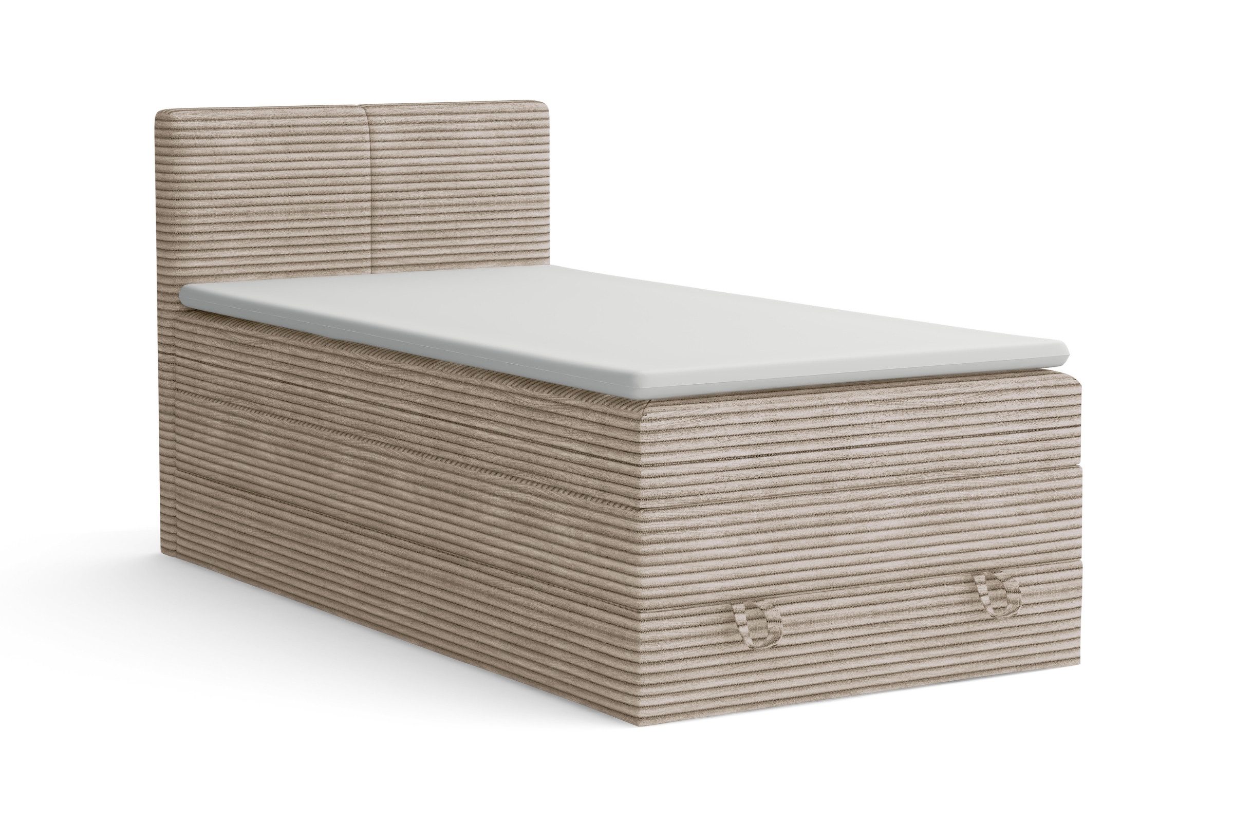 Deine Möbel 24 Boxspringbett NADIA Boxbett Einzelbett Jugendbett in einem trendigen Cord (inkl. Topper & Stauraum Bettkasten, 1-St., in Creme, Beige, Hellgrau, Anthrazit und Schwarz), 90x200, 100x200, 120x200
