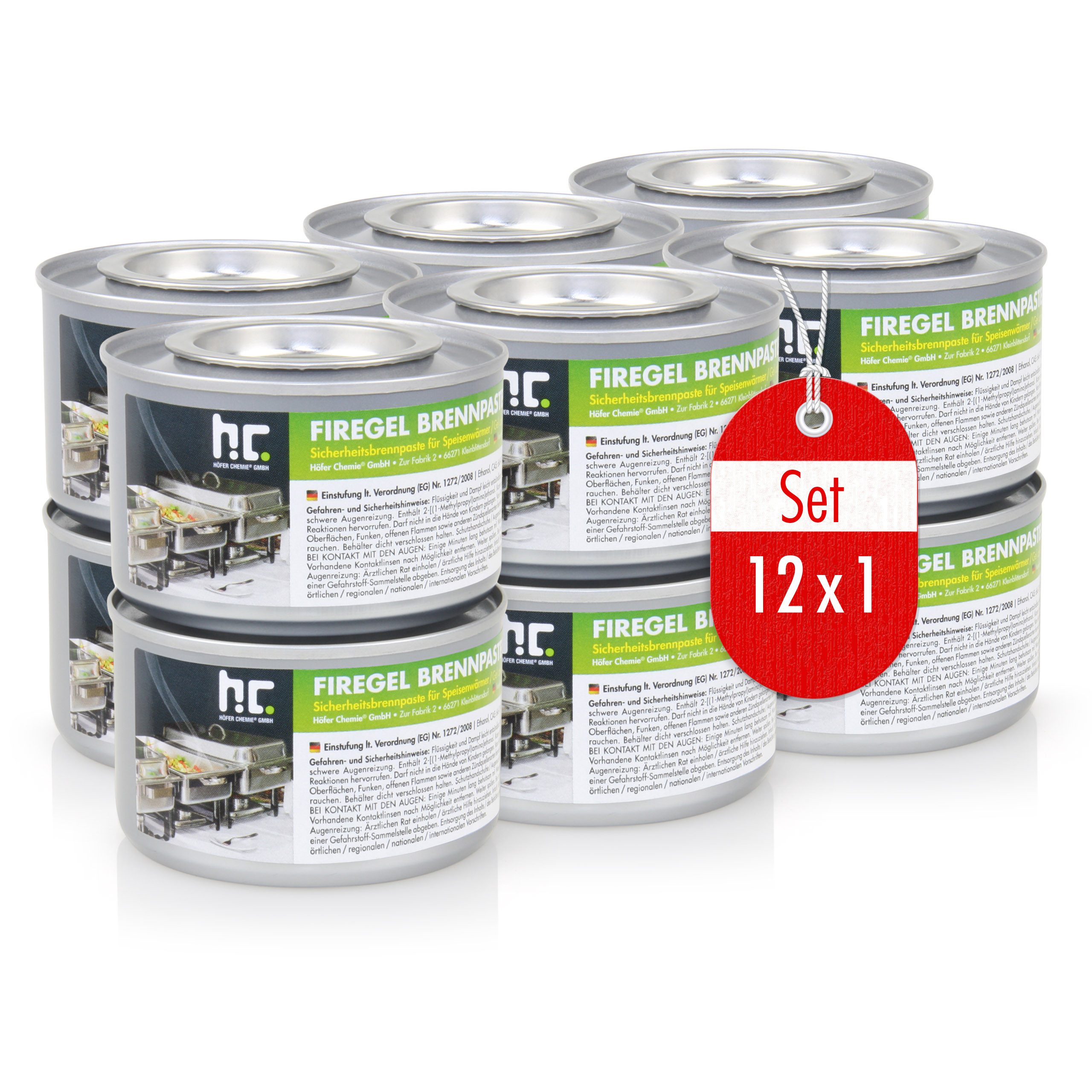 Höfer Chemie GmbH Brennpaste 12x 200g Firegel Brennpaste zum Warmhalten von Speisen, 200 l, (12-St), Zum Warmhalten von Speisen auf Buffets