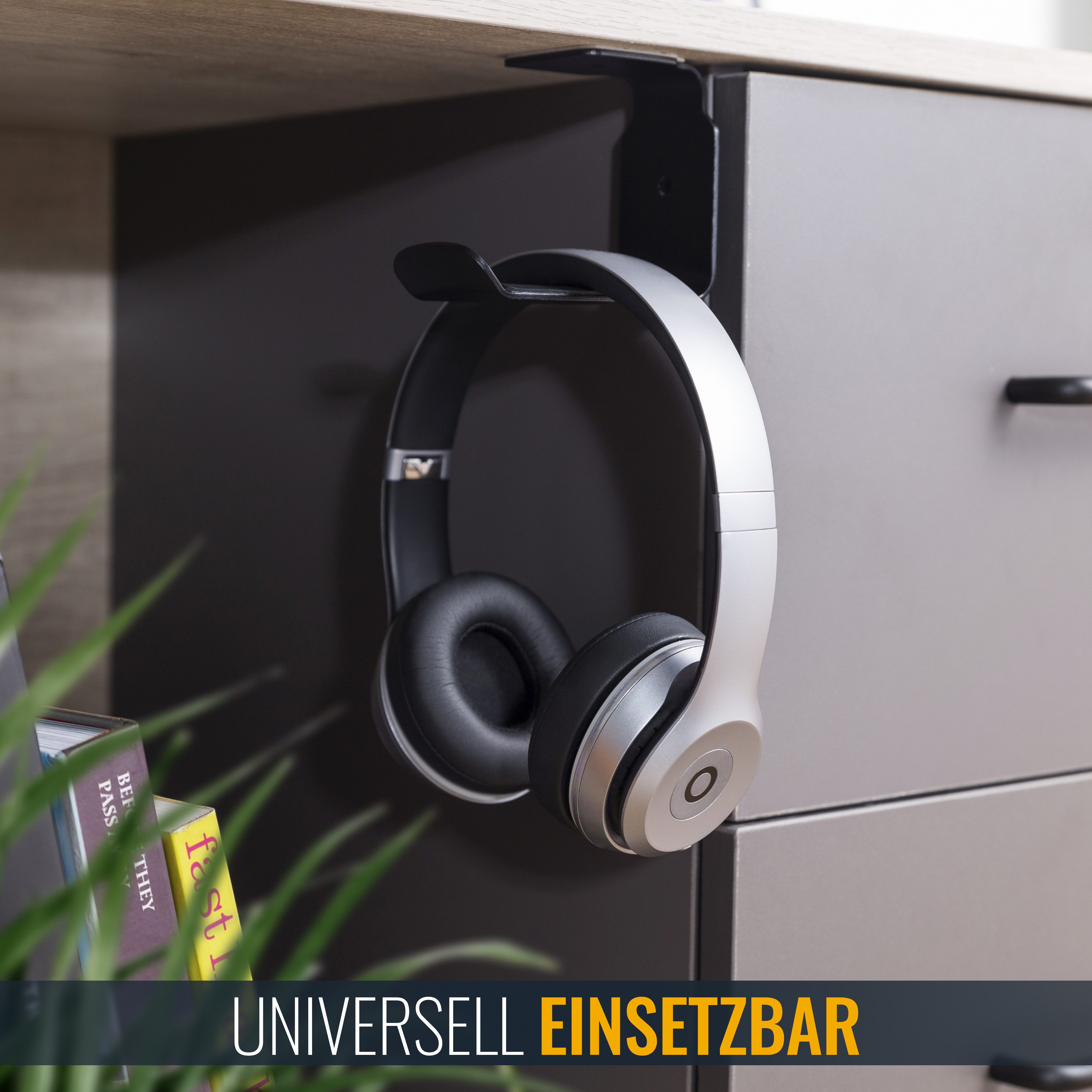 RICOO Halterung Platzsparende Kopfhörerhalterung für Schreibtisch Hakenhalterung KH012, (1 Stk, schwarz, stabil, 1-tlg., Unter Tisch Headset Halter, Kopfhörer H – Bild 4 von 5