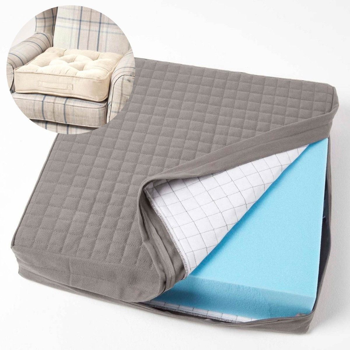 Homescapes Sitzkissen Wattierter Sitzkissenbezug 50 x 50 x 10 cm aus Baumwolle, grau