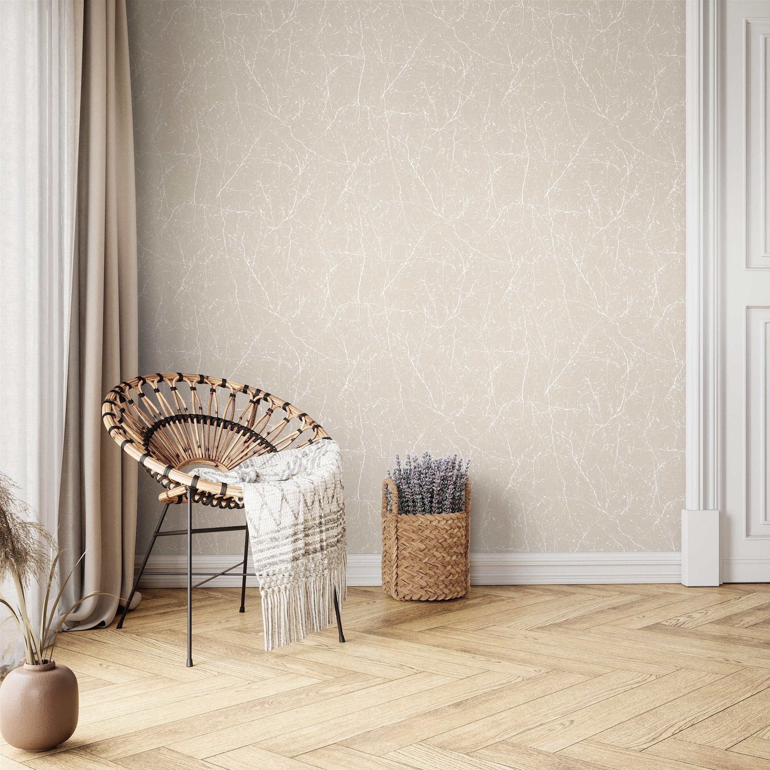 Newroom Vliestapete Äste Beige Tapete Ästetapete Äste,Blätter,Blumen, Beige Tapete Floral Äste - Ästetapete Blumentapete Creme Grau Romantisch 3D Optik Blätter  – Bild 5 von 5