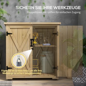 Outsunny Garten-Geräteschrank Gartenschrank, Wetterfester Geräteschuppen mit Doppeltür, BxT: 77.5x88 cm, (Gartenschuppen, 1 St., Holzschrank), für Garten, Balkon, Natur, 77,5 x 88 x 90 cm