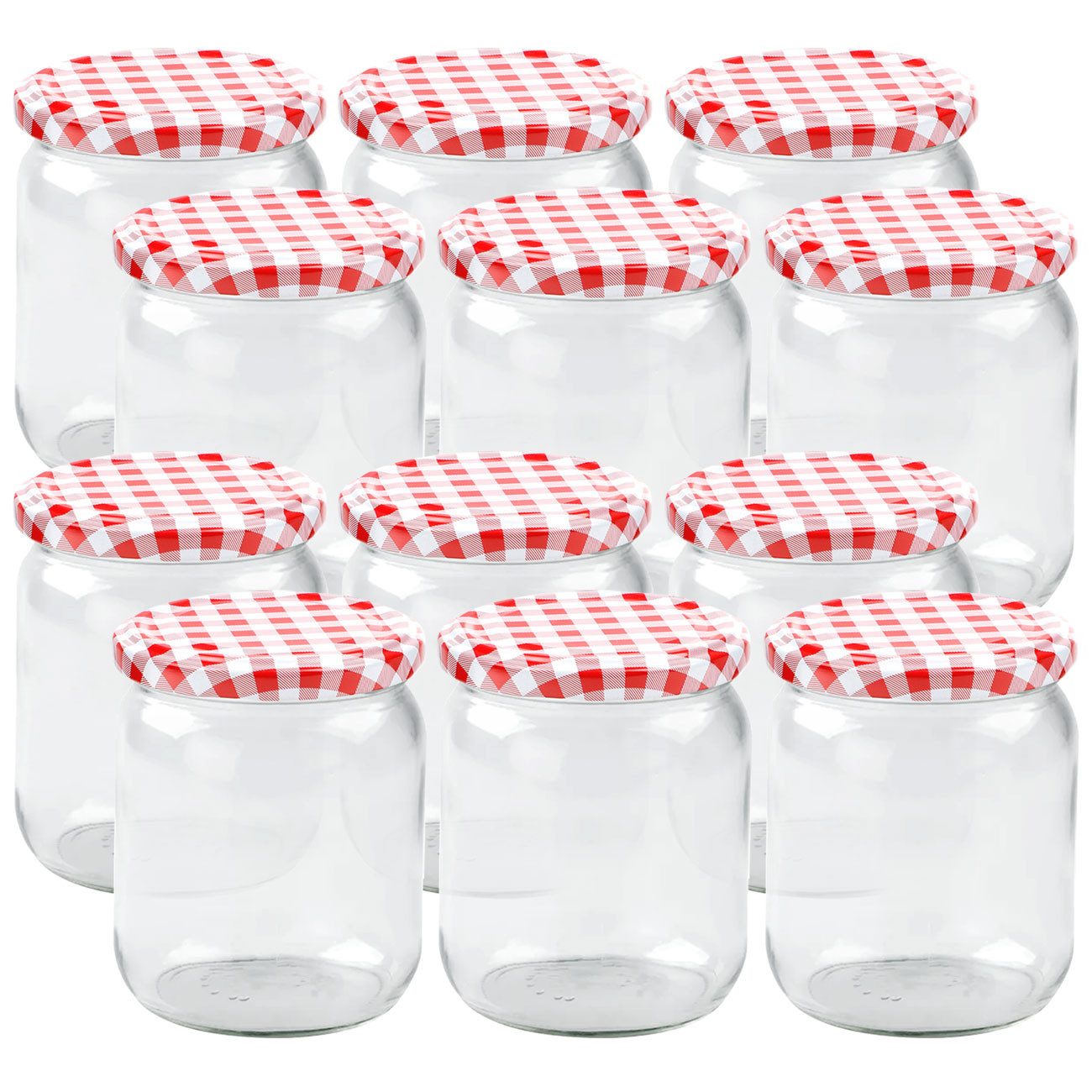 Casativo Einmachglas 540ml Sturzgläser mit Karodeckel: Ideal für Marmelade & Vorrat, (12-tlg., 4er-Set & 8er-Set & 12er-Set), Luftdichte Aufbewahrung von Lebensmitteln