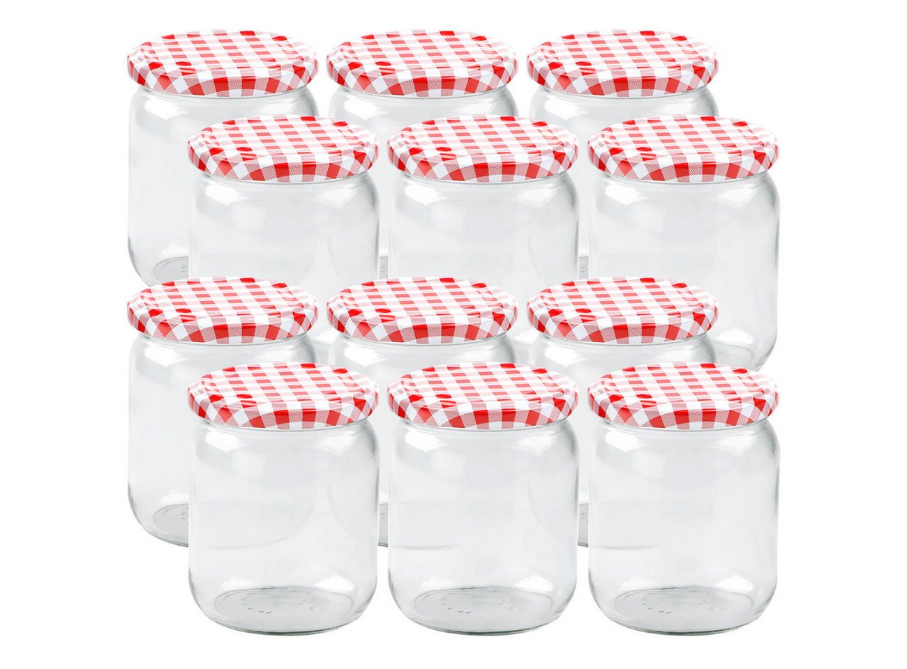Casativo Einmachglas 540ml Sturzgläser mit Karodeckel: Ideal für Marmelade & Vorrat, (12-tlg., 4er-Set & 8er-Set & 12er-Set), Luftdichte Aufbewahrung von Lebensmitteln