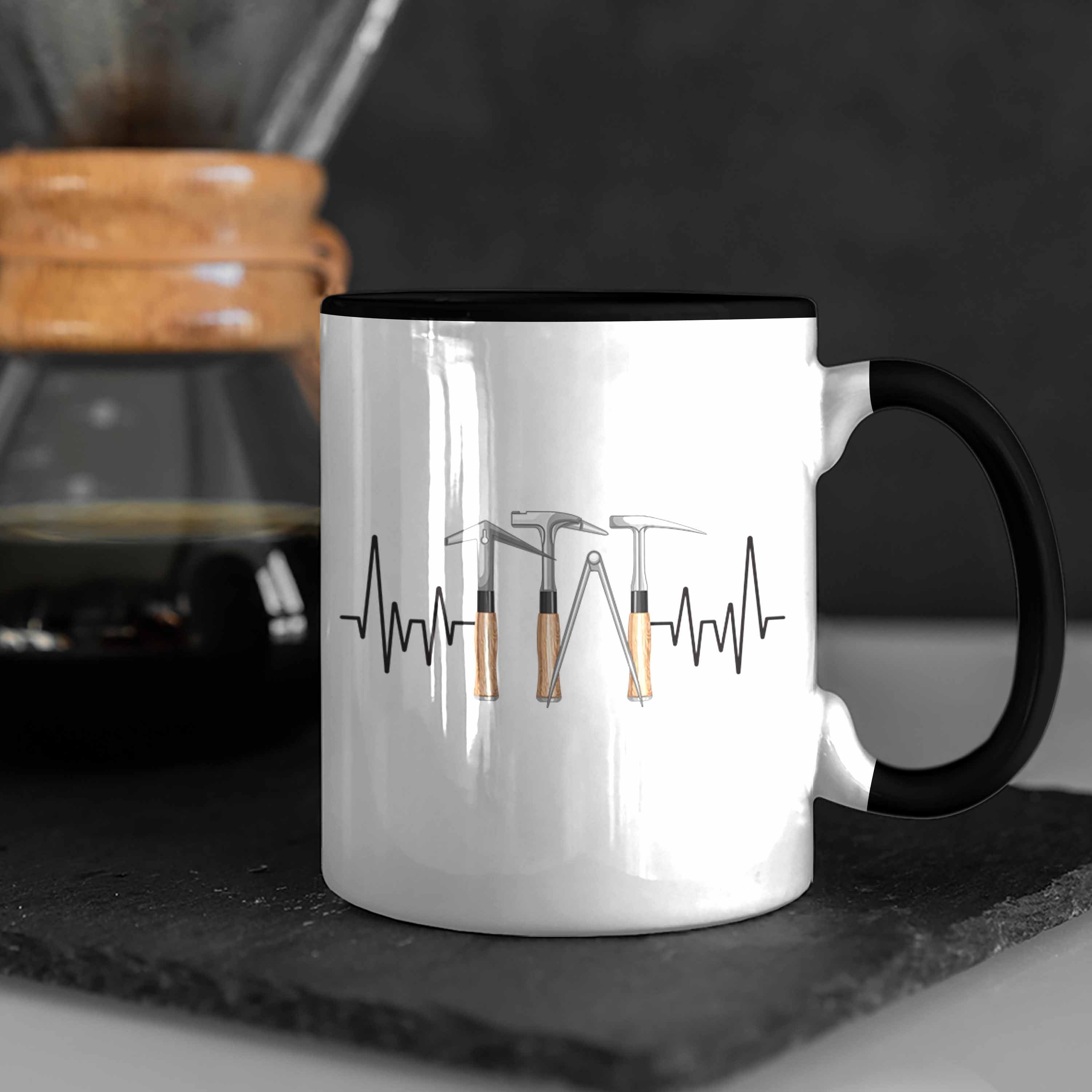 Dachdecker Trendation Schwarz Tasse Trendation Geschenk Tasse für Herzschlag - Werkzeug Dachdec