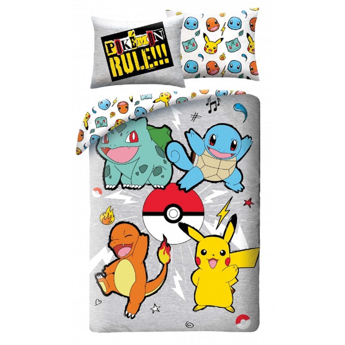 POKÉMON Bettwäsche Set aus Mikrofaser Deckenbezug 140 × 200 cm mit 70 × 90 cm Kissenbezug, Mikrofaser, 1 teilig