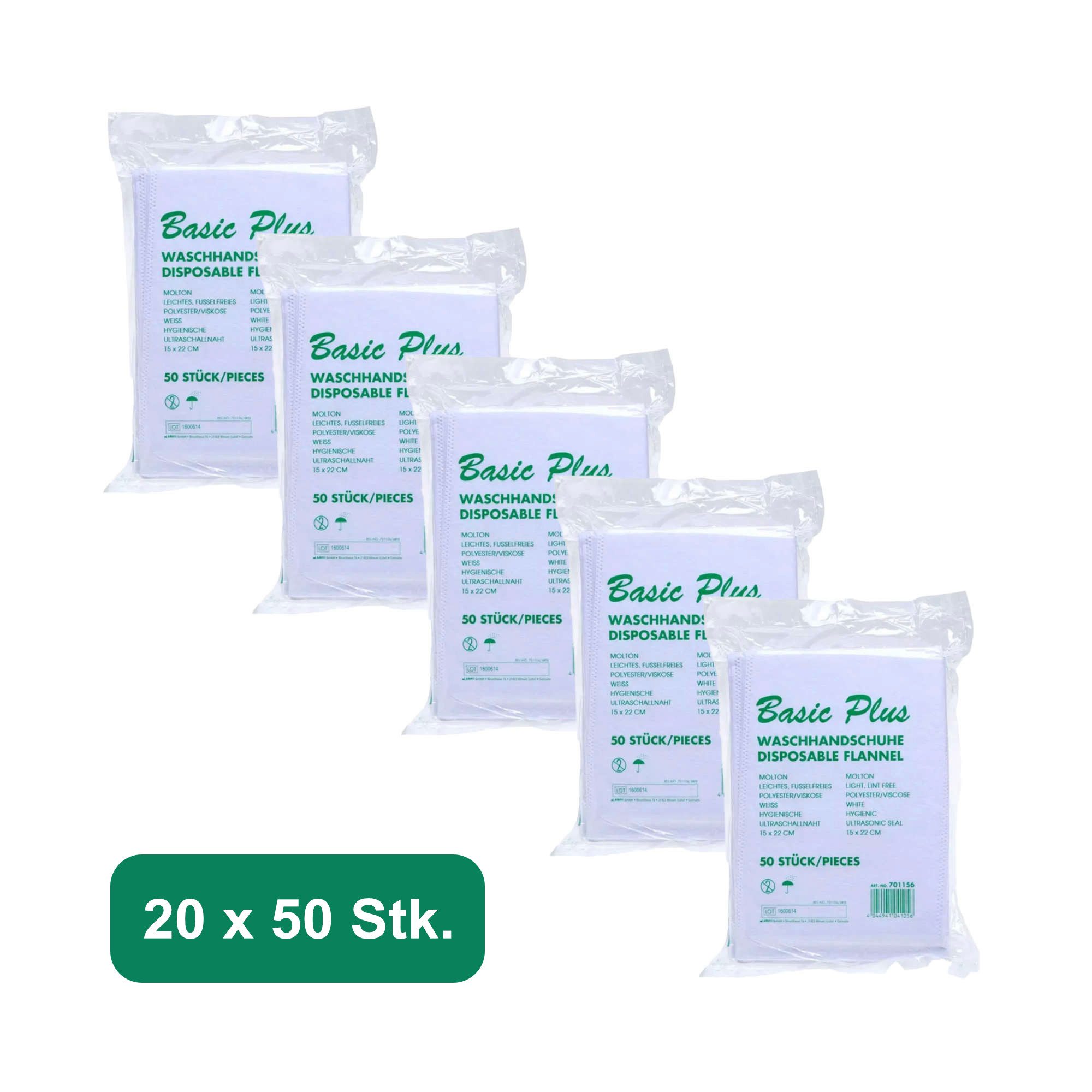 AMPri Einmal-Waschhandschuh Basic Plus - Waschhandschuhe - leicht, fusselfrei, weiss - 50Stk. (1000-St)