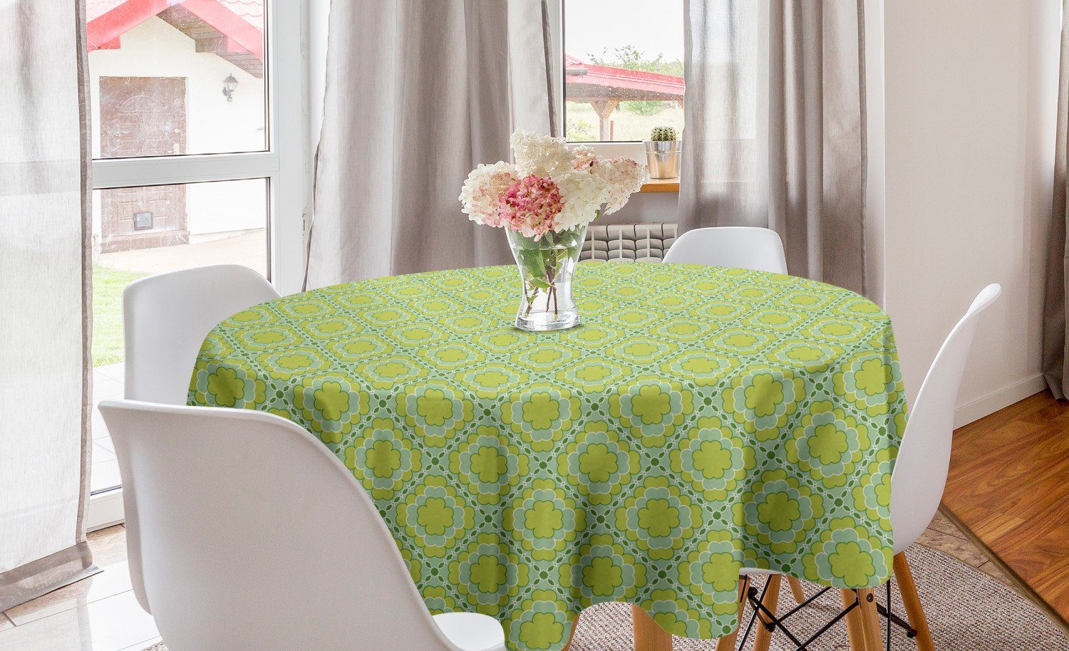 Abakuhaus Tischdecke Kreis Tischdecke Abdeckung für Esszimmer Küche Dekoration, Mosaik Blumenweinlese-Monochrom