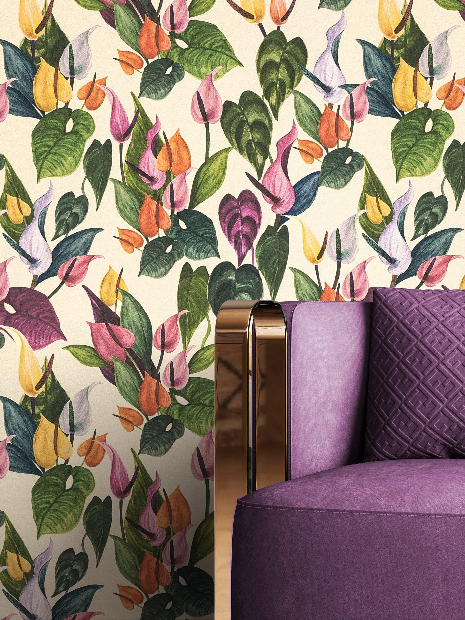 Newroom Vliestapete, Blumentapete Grün Bunt Wallpaper günstig online kaufen