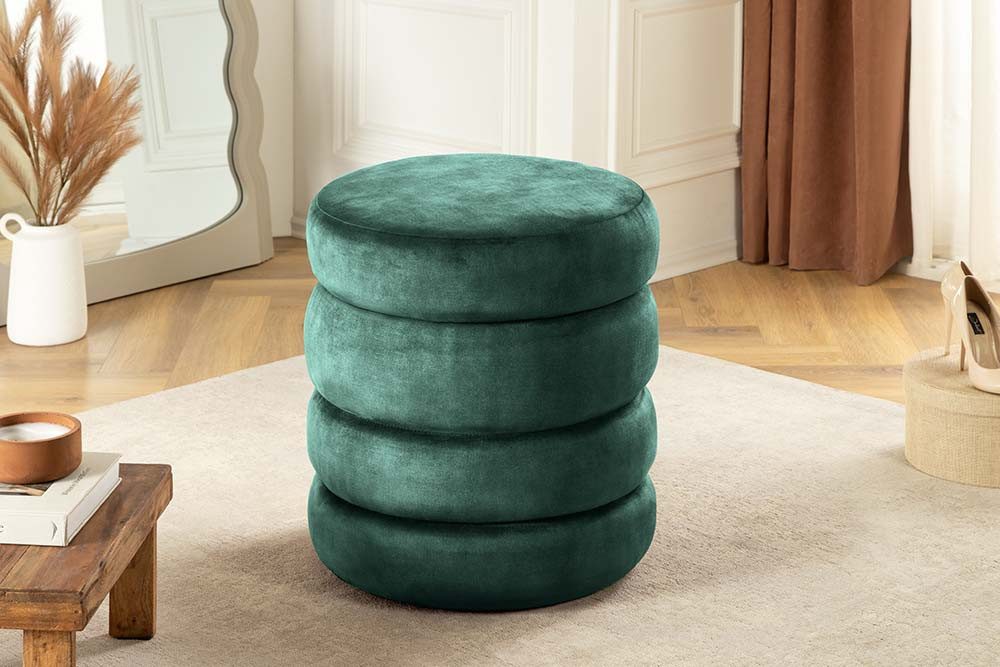 riess-ambiente Polsterhocker VOGUE 40cm grün - Samt, mit Stauraum, gepolstert, rund, retro (Einzelartikel, 1 St), Eleganter Sitzhocker - ideal f. Ankleide, Flur, Wohnzimmer & Garderobe