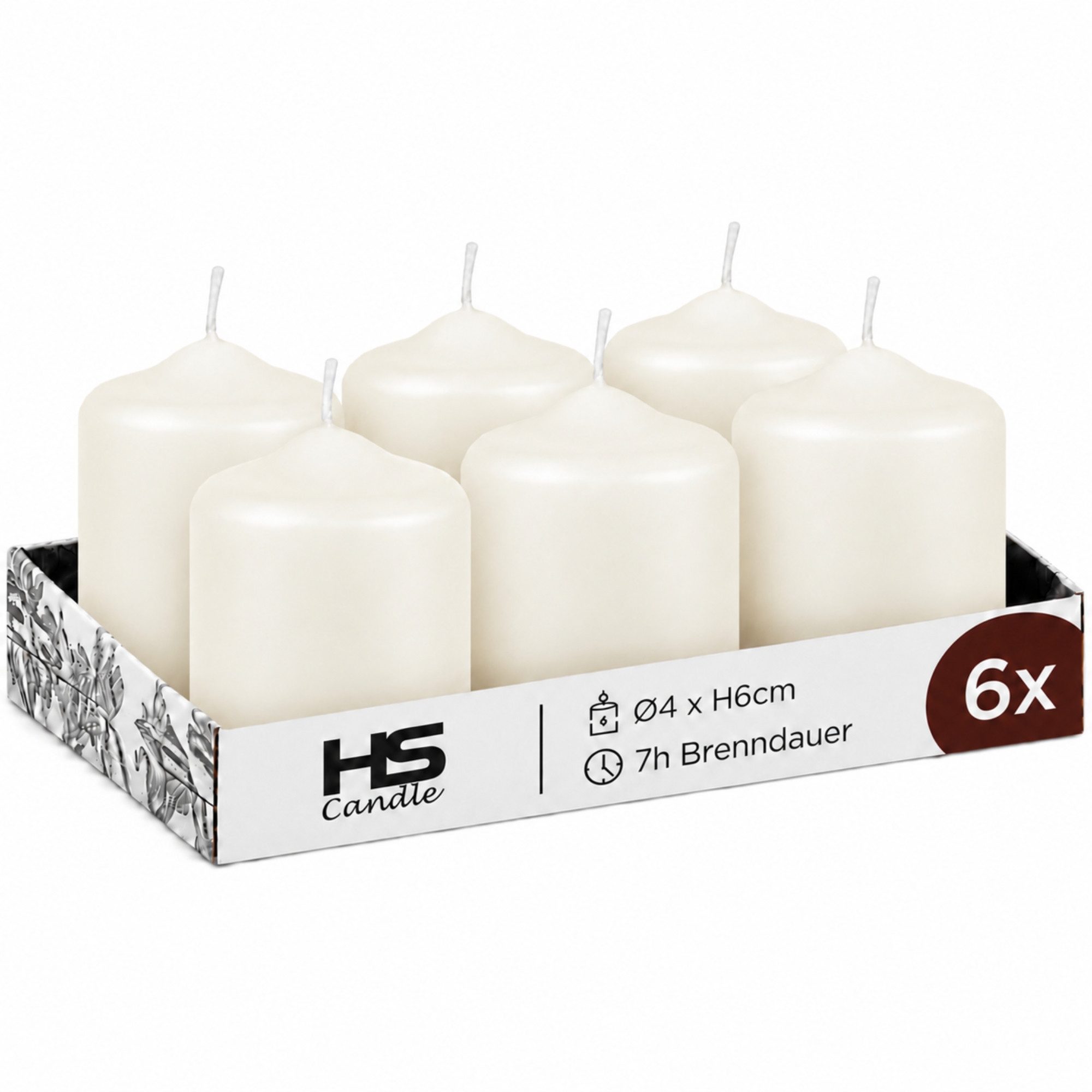HS Candle Stumpenkerze Set kompakt und unparfümiert, Ø4cm x H6 cm (6-tlg., Dekolicht), bis zu 7h Brenndauer je Kerze, Wachsmischung, Made in EU