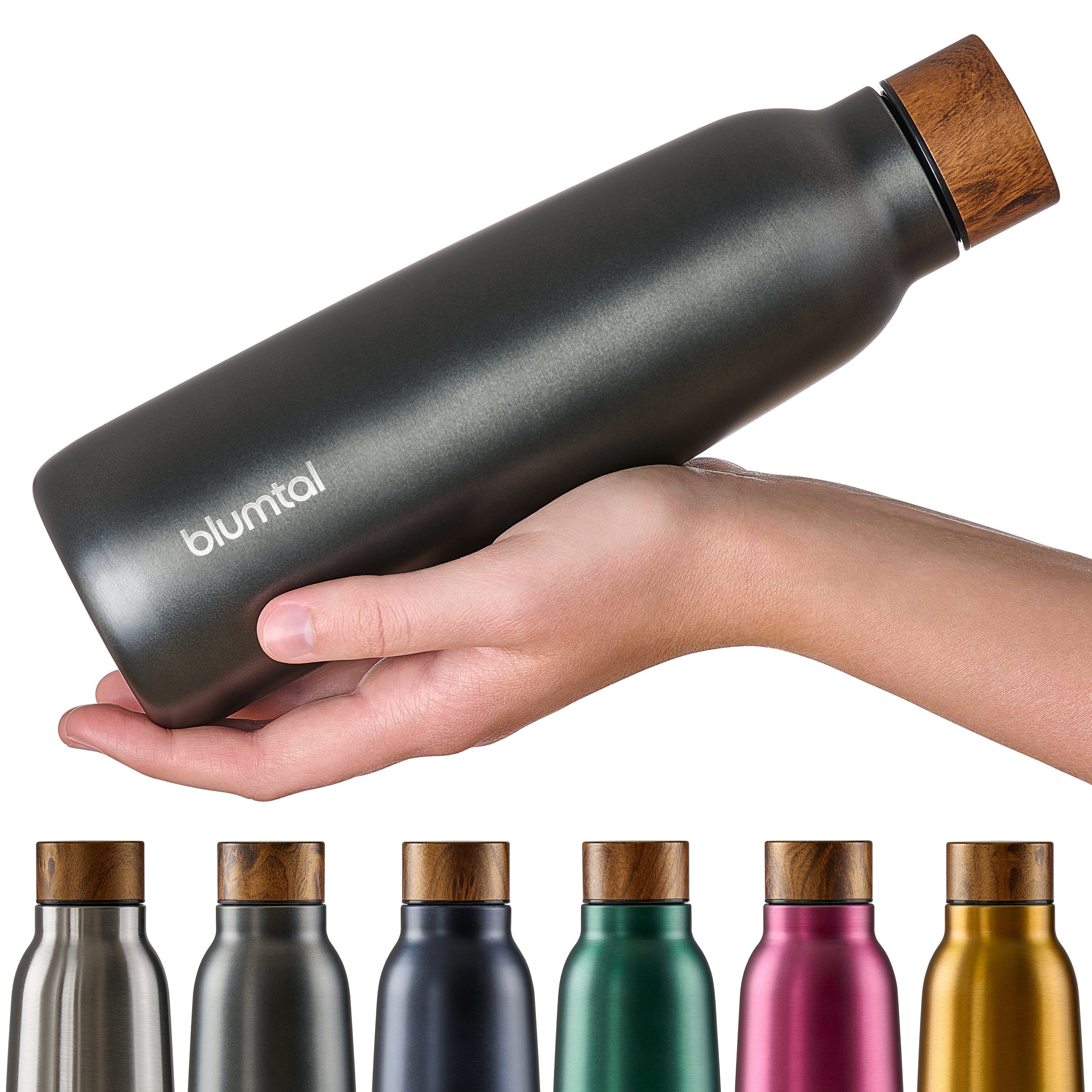 Blumtal Ray Isolierflasche auslaufsichere Trinkflasche 8h 500ml heiß/24h Anthrazit BPA-frei, Isolierflasche, hält Edelstahl kalt -