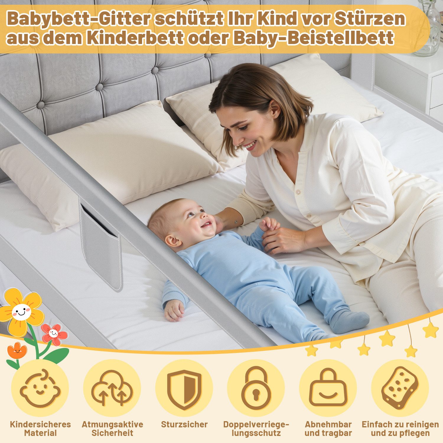 Clanmacy Bettschutzgitter Bettschutzgitter Bettgitter Kinderbettgitter Bettschutz Baby 150cm – Bild 4 von 5