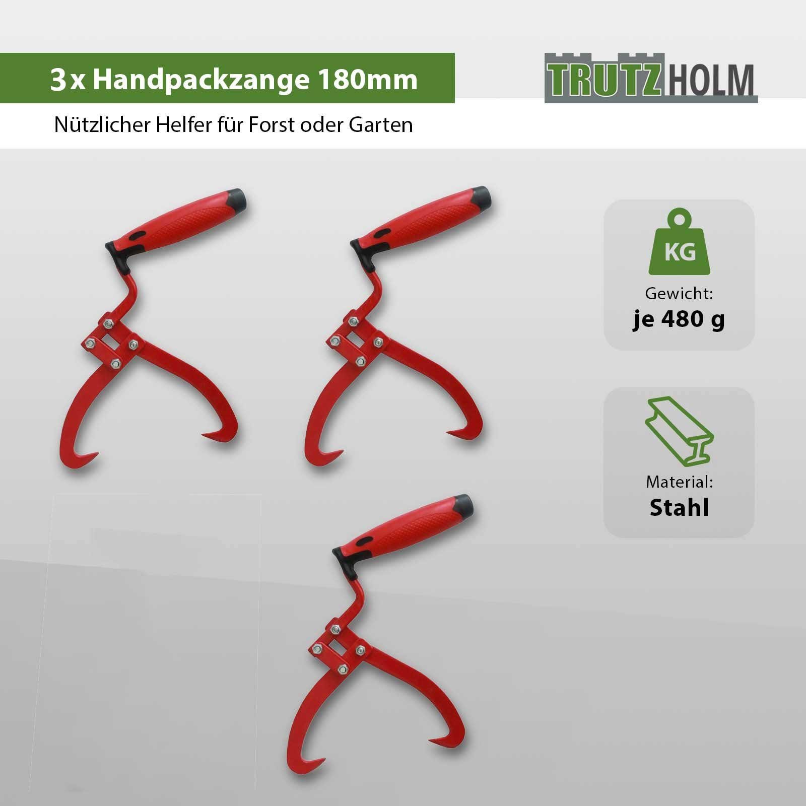 TRUTZHOLM Handpackzange Packzange Holzzange Handhebehaken Sappie Holzgreifer Forstzange, Öffnungsweite max. 18 cm, Produkt, -], 3er Set, ergonimscher Griff