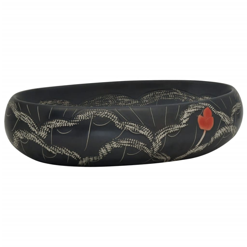 vidaXL Waschbecken 59 x 40 x 15 cm Waschbecken Badezimmer Aufsatzwaschbecken Schwarz Oval