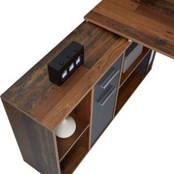 CARO-Möbel Eckschreibtisch DIEGO, Eckschreibtisch mit Regal Büro Arbeits Winkelschreibtisch Old Style/Be