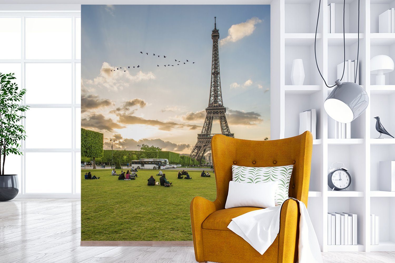Schlafzimmer - (3 bedruckt, Frankreich St), MuchoWow Küche, Matt, Vliestapete Fototapete - Fototapete Licht, für Eiffelturm Wohnzimmer