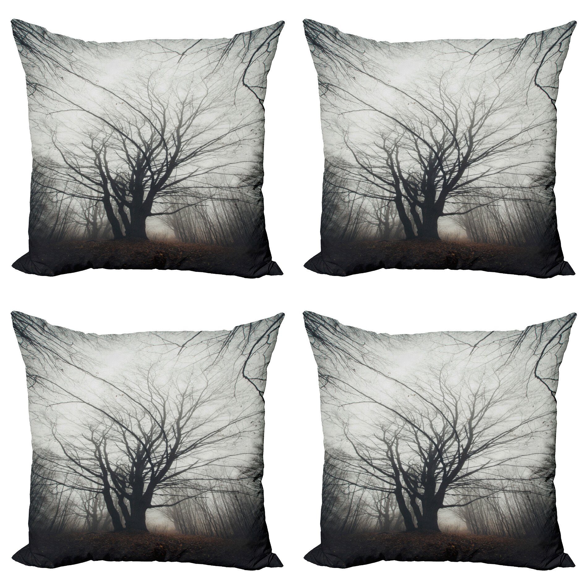 Kissenbezüge Modern Dunkel Nebel Accent Abakuhaus Herbst-Baum Natur Digitaldruck, (4 im Stück), Doppelseitiger