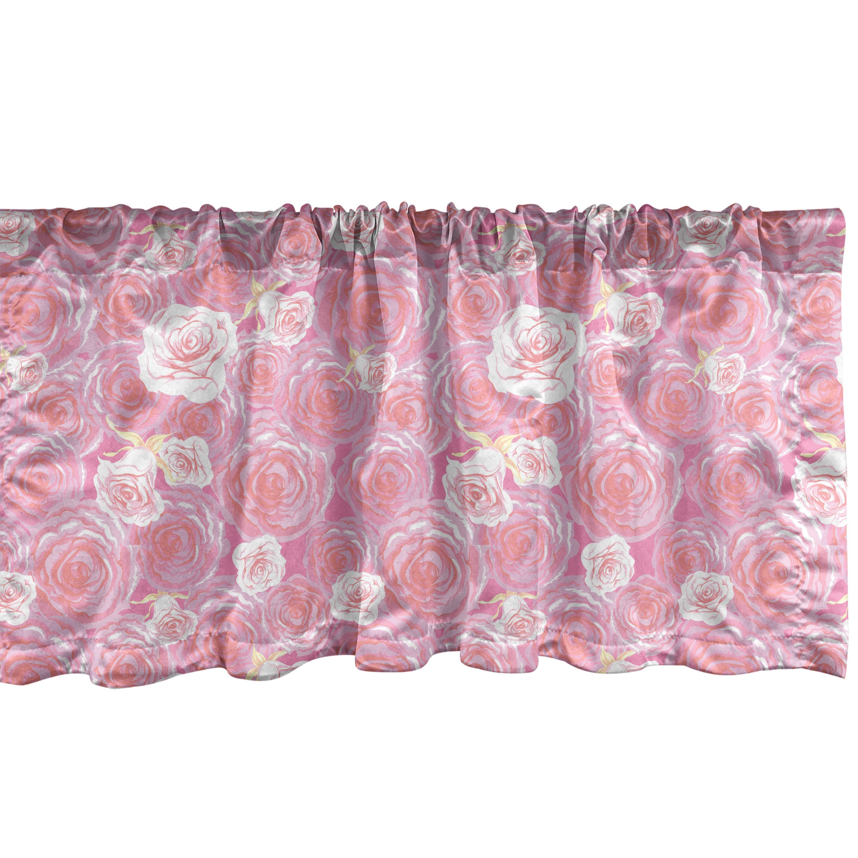 Scheibengardine Vorhang Volant für Küche Schlafzimmer Dekor mit Stangentasche, Abakuhaus, Microfaser, Rose Romantisches Blooming Flora