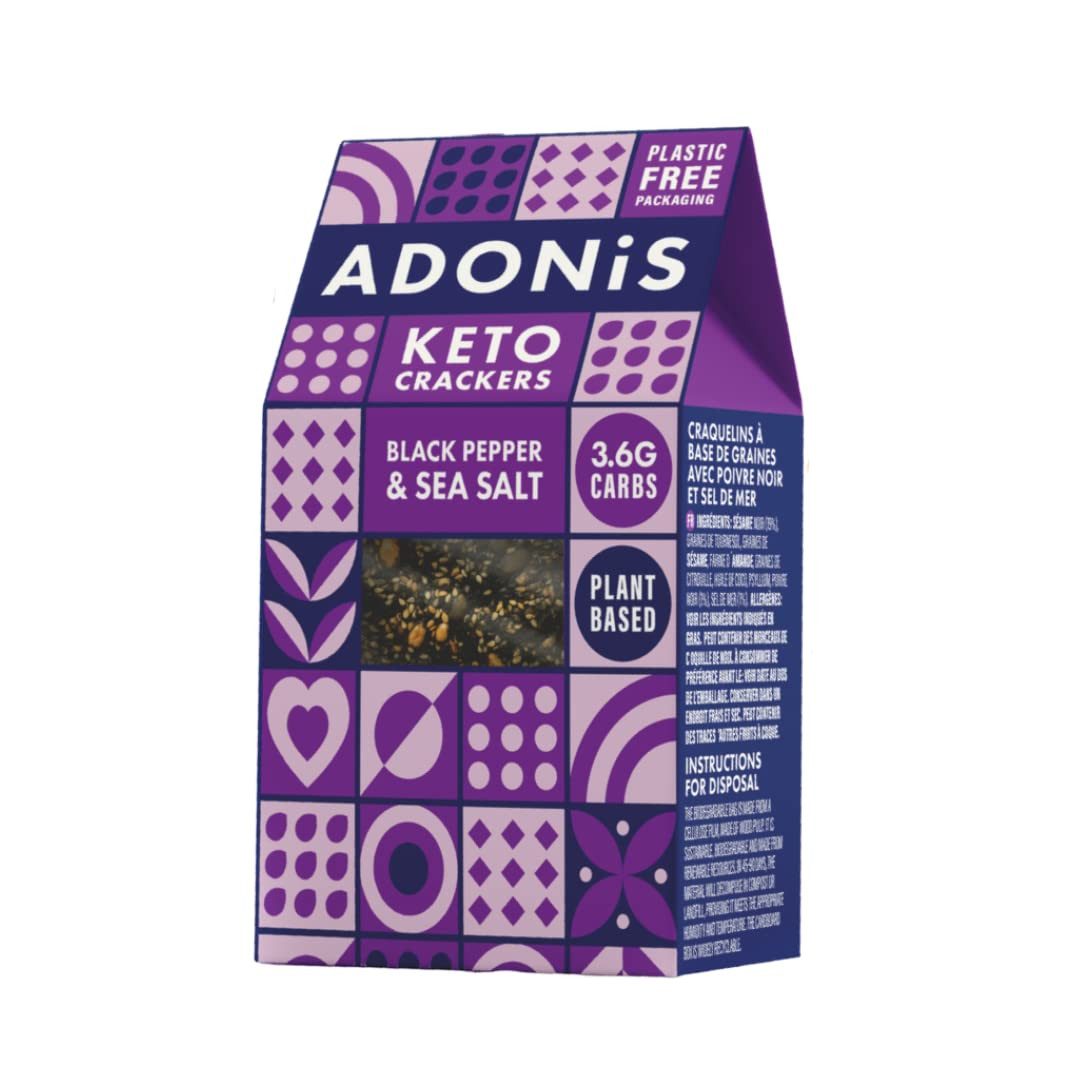 Adonis Keto Crackers (10 x 60 g Packung), Vegan & Keto-freundlich Kapseln, 100% natürlich, Glutenfrei, palmölfrei, laktosefrei, Gesunder Snack à