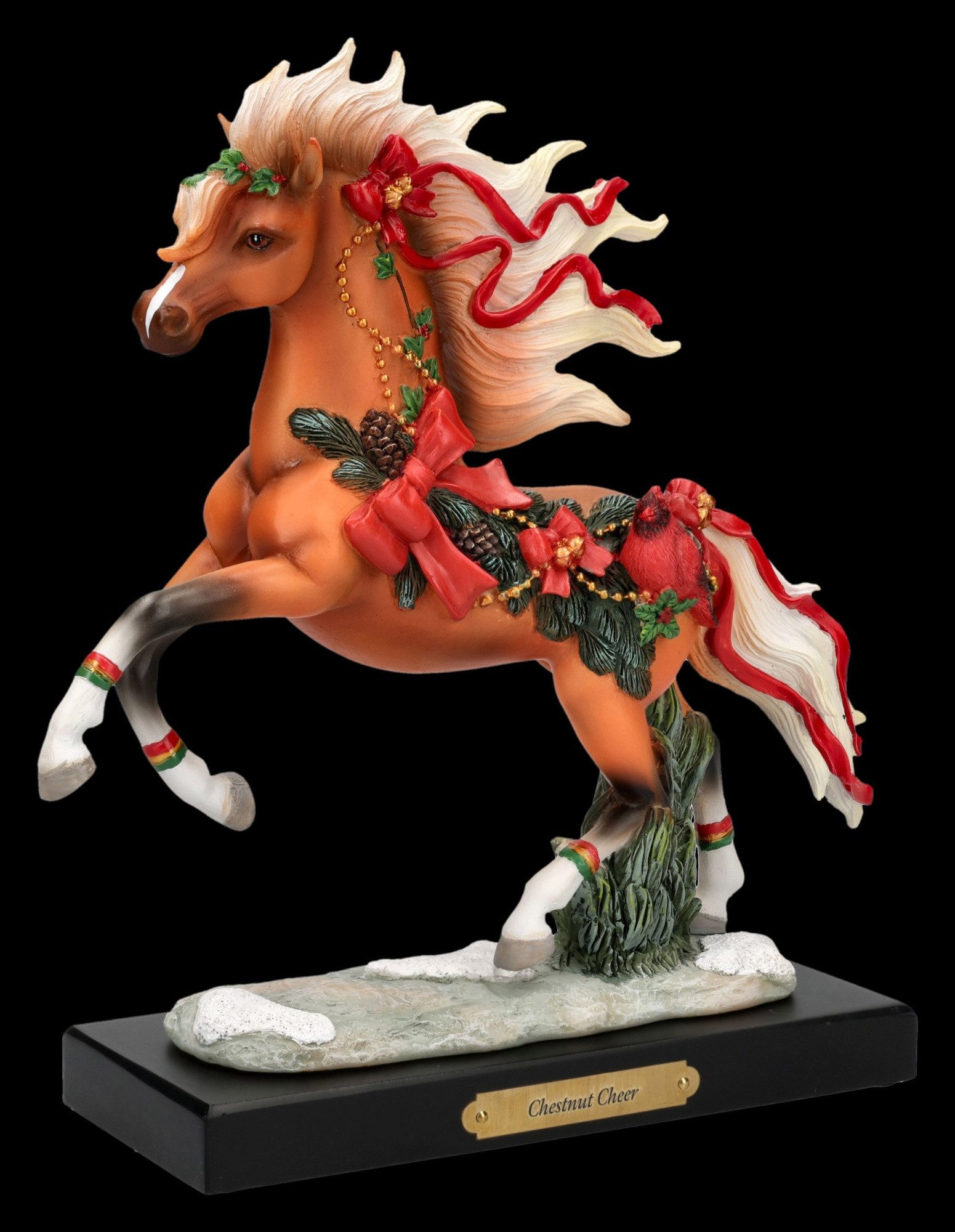 Figuren Shop GmbH Dekofigur Pferdefigur Chestnut Cheer – Weihnachts Pferd Figur 23.5 cm Dekofigur