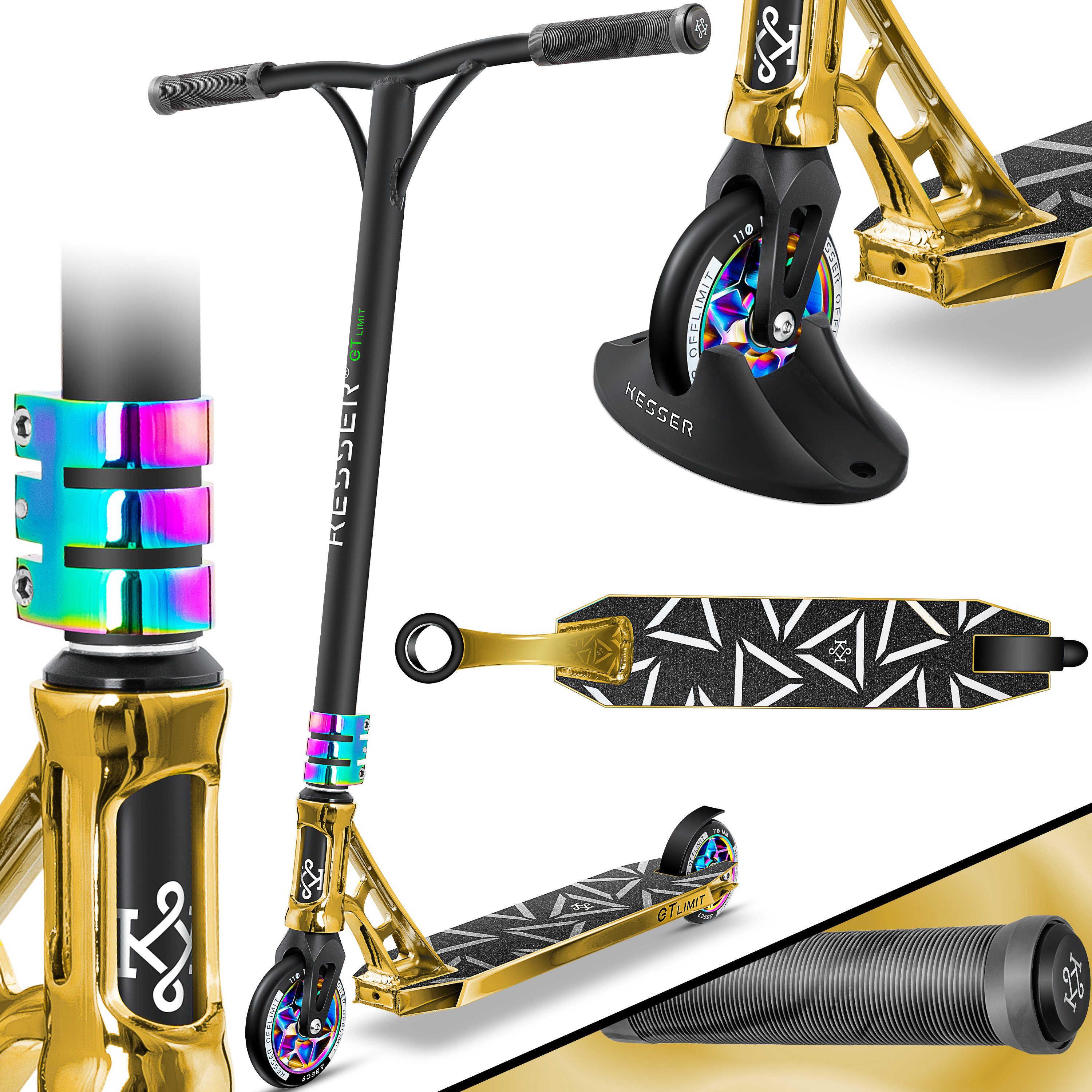 gold Stuntscooter Lenkung Kickscooter GT-Limit Tretroller 360° Scooter, Funscooter KESSER