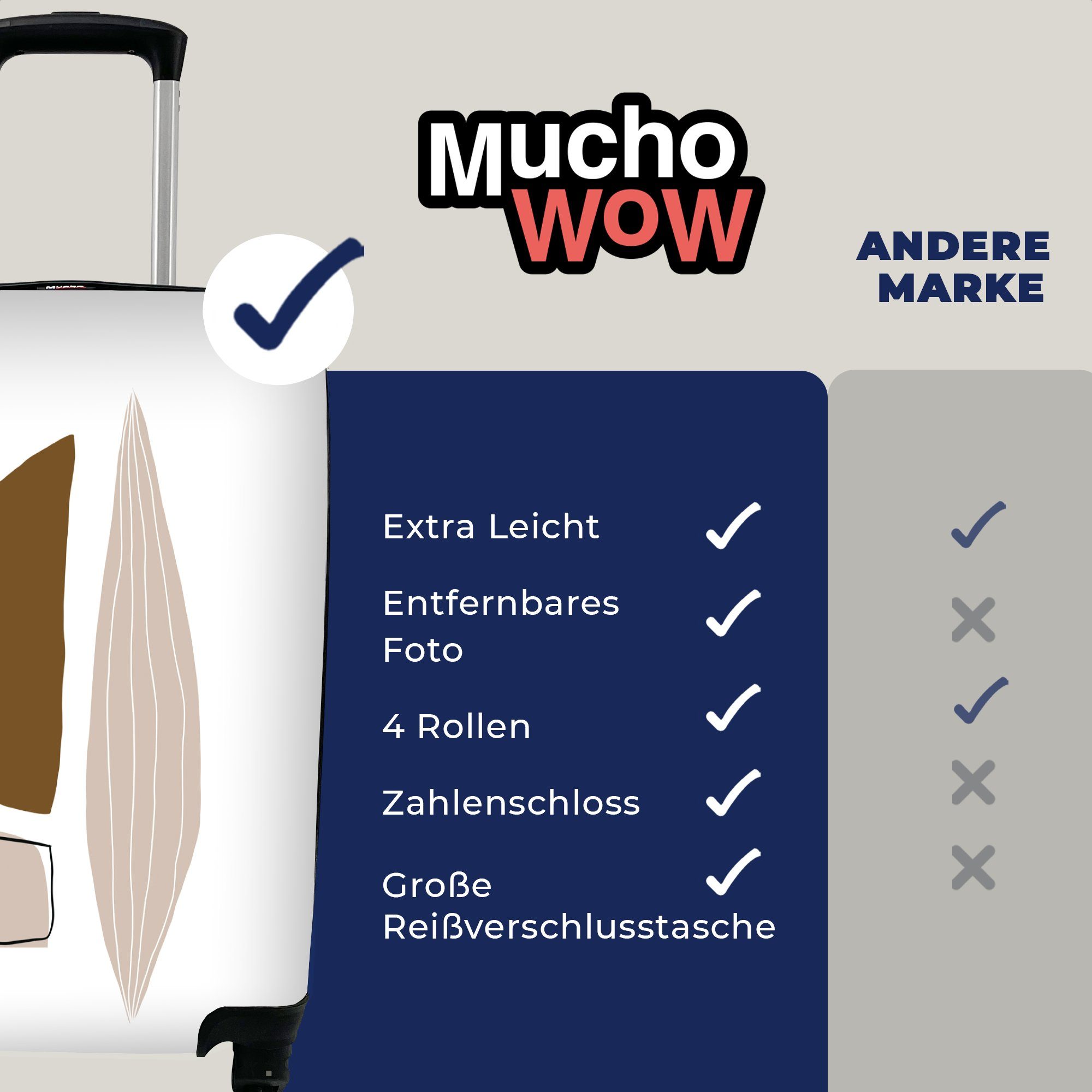 MuchoWow Handgepäckkoffer Formen Reisetasche Ferien, für 4 Abstrakt Trolley, Linienkunst, Handgepäck rollen, Rollen, mit - Reisekoffer 