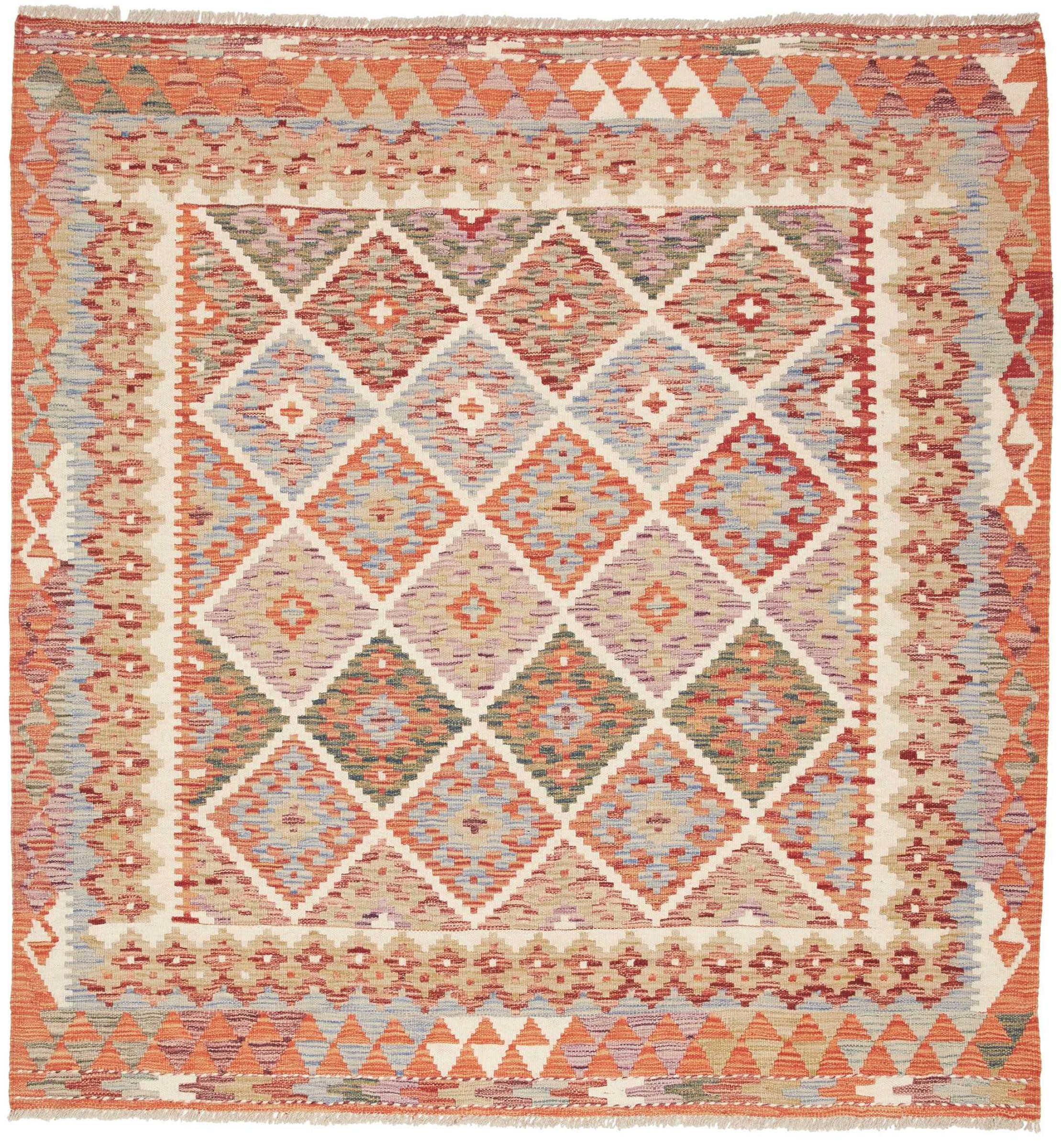 Nain Trading Orientteppich Kelim Afghan 154x161 Handgewebter Orientteppich Quadratisch, quadratisch, Höhe: 5 mm