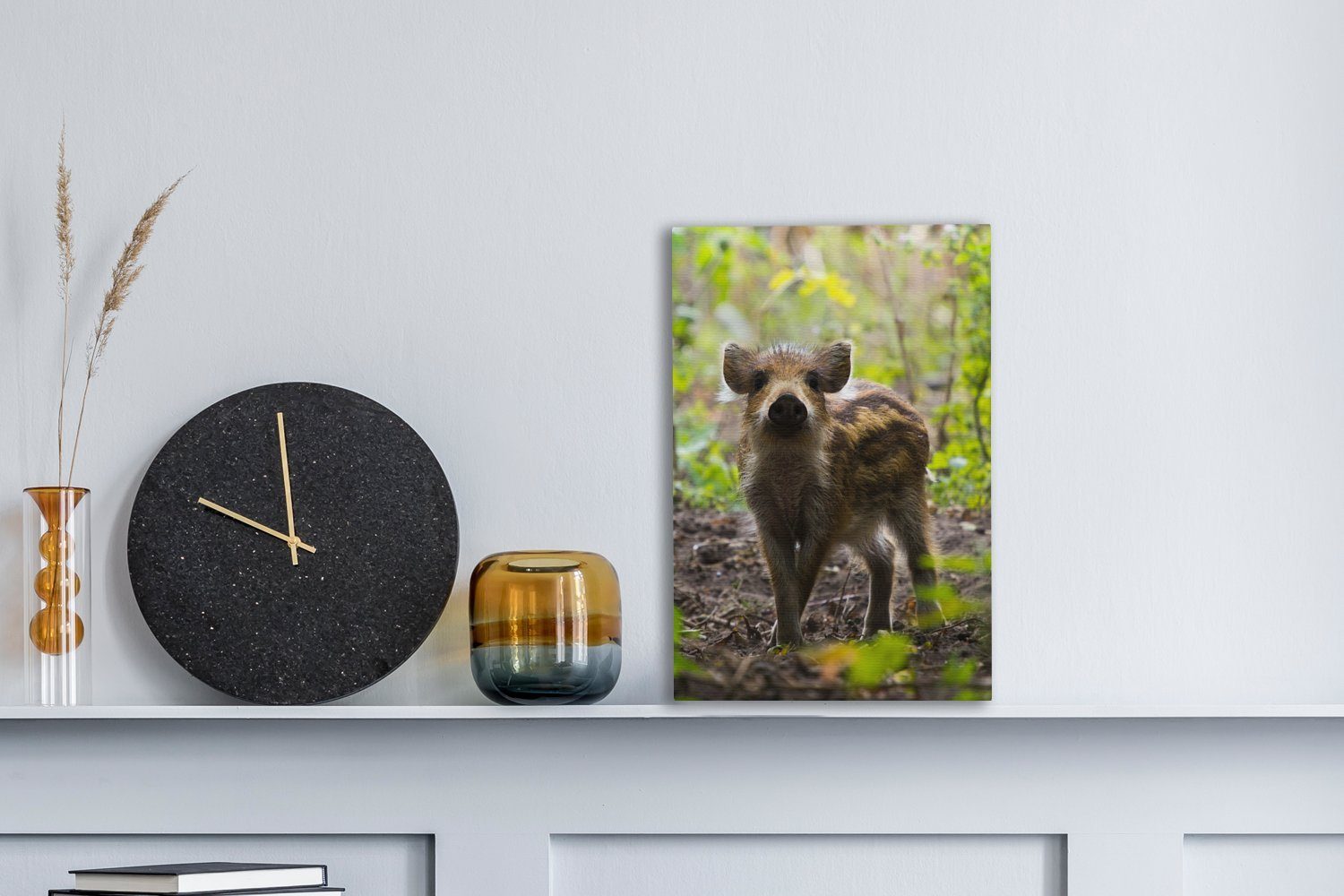 Tier, Wildschwein Gemälde, bespannt St), - fertig inkl. Leinwandbild Zackenaufhänger, (1 Leinwandbild 20x30 - cm Wald OneMillionCanvasses®
