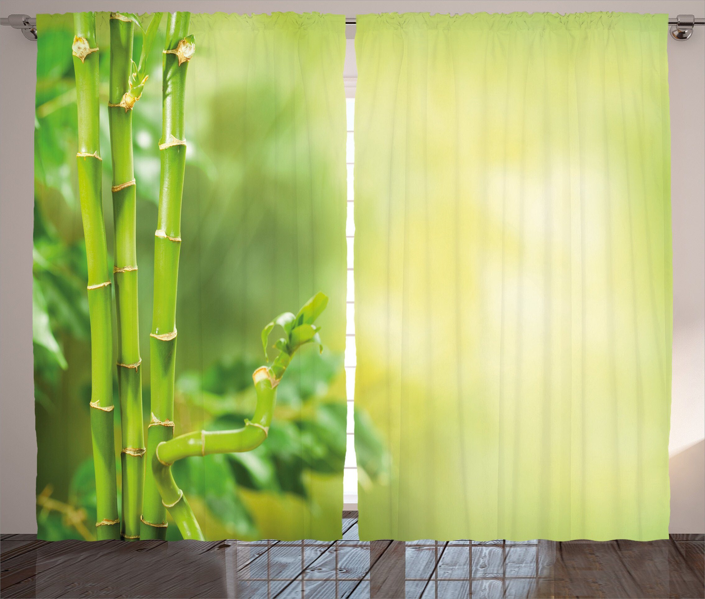 Gardine Schlafzimmer Kräuselband Vorhang und Bäume Bambusse Spa Schlaufen grüne Abakuhaus, Haken, mit