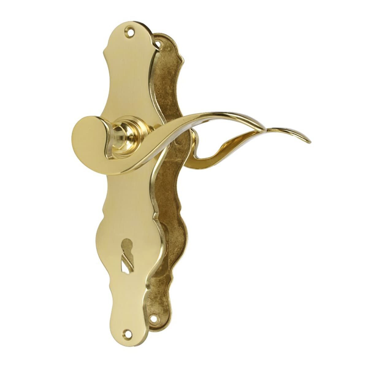 MS Beschläge Türbeschlag Langschildgarnitur Türdrücker Messing poliert, eleganter Zimmertürbeschlag Schildgarnitur 218x56mm