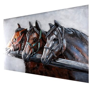 Home4Living Metallbild Wandbild Metallbild 3D Pferdebild 120x80x6cm handgefertigt, Drei Pferde, 3D Effekt