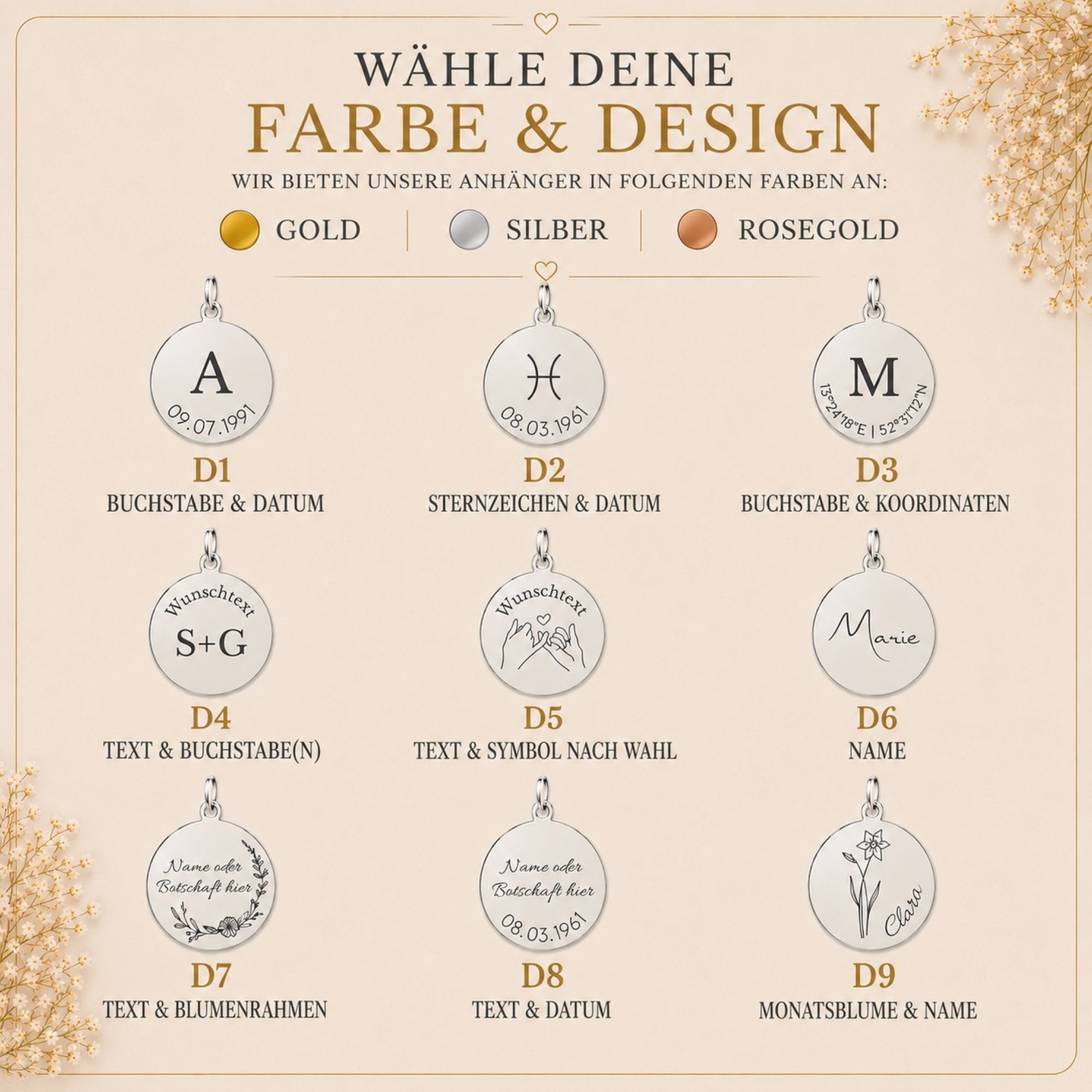 BS Schmuckdesign Kette mit Anhänger mit Gravur Personalisierte Halskette Damen mit Gravur und Symbolen Namenskette (inkl. Gravur & Schmuckbox)