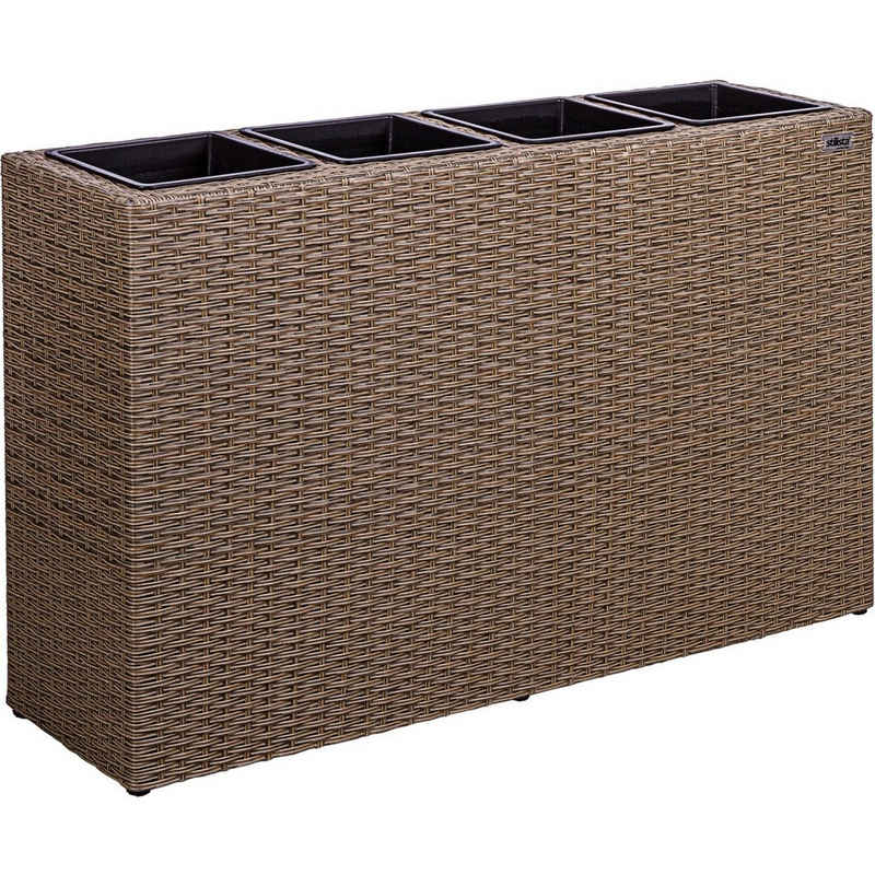 STILISTA Pflanzkübel Polyrattan Pflanzkasten Blumentopf Blumenkasten, 95 x 60 x 26 cm, 4 herausnehmbare Innentöpfe, Farbwahl