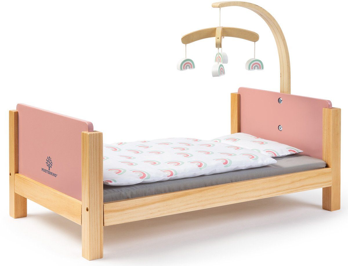 MUSTERKIND® Puppenbett Barlia, altrosa/natur, mit Mobile