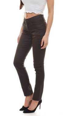 CMK Regular-fit-Jeans cmk Röhren-Hose bequeme Stretch-Jeans für Frauen im Five-Pocket-Stil mit Allover-Print Freizeit-Hose Braun