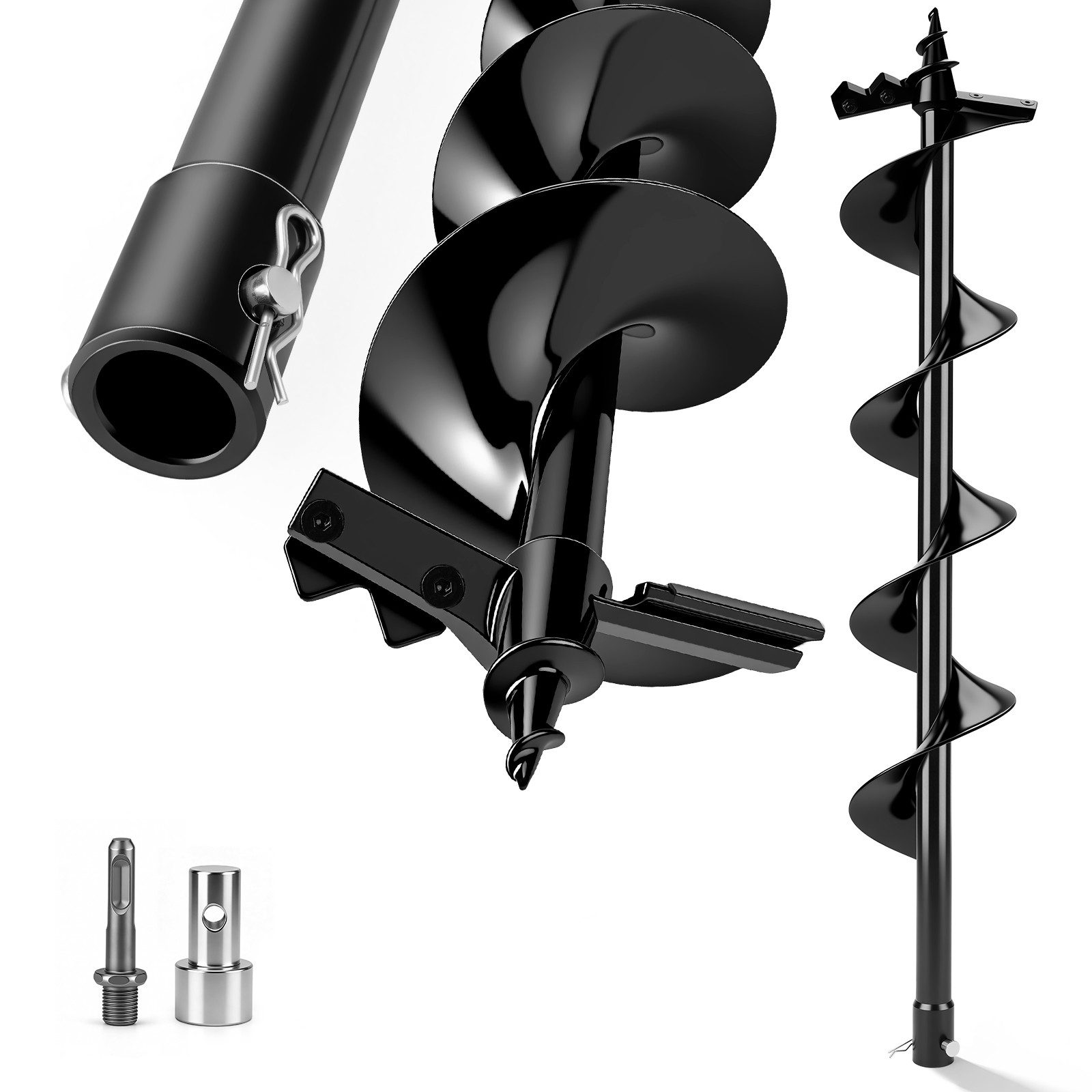 XERSEK Erdbohrer 80cm Pflanzbohrer mit Grabzähnen für Bohrgerät, Ø8-30cm, Gartenbohrer, (Brunnenbohrer mit SDS-Plus Adapter, Wolframstahl-Bohrer, HRC 70–81), Spiralbohrer für Erdbohrgerät Bohrhämmer in Gartenarbeiten Bauarbeiten