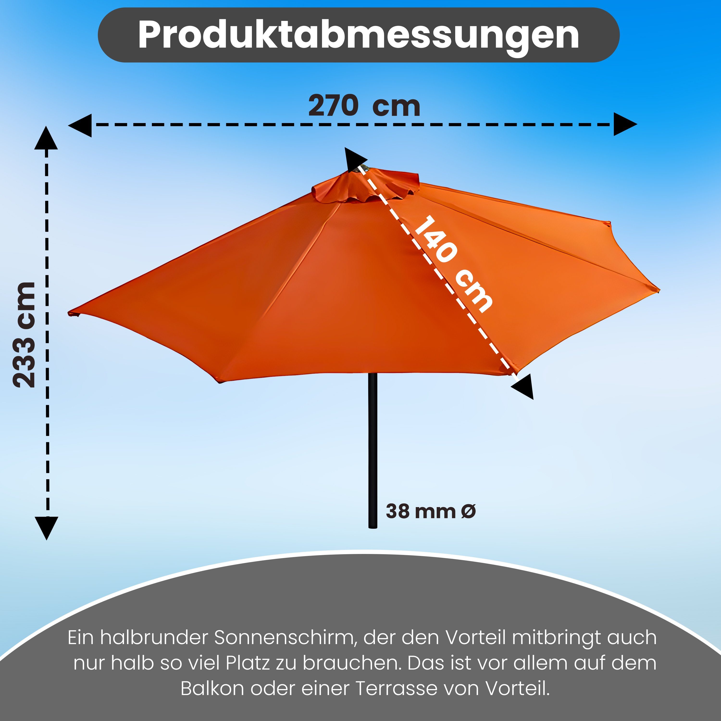 habeig Sonnenschirm Sonnenschirm halbrund rechteckig Wandschirm für Balkone Terrassen