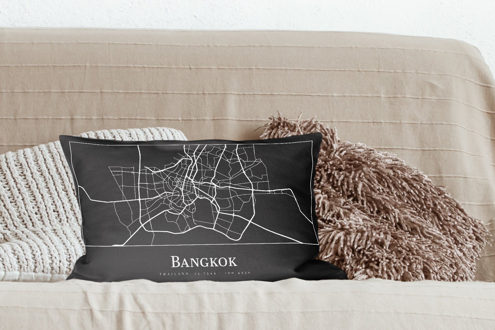 MuchoWow Füllung, Dekokissen Schlafzimmer - Wohzimmer Dekoration, mit Bangkok - Stadtplan, Dekokissen Karte Zierkissen,